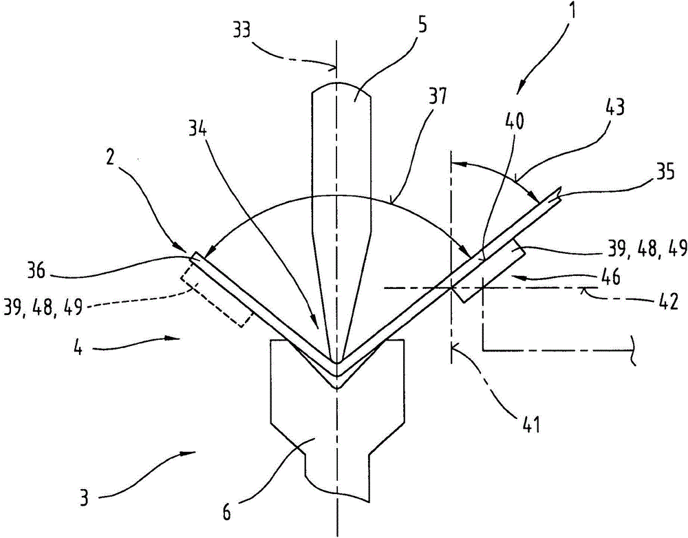 Bending press having an angle-measuring device and method for determining the bending angle