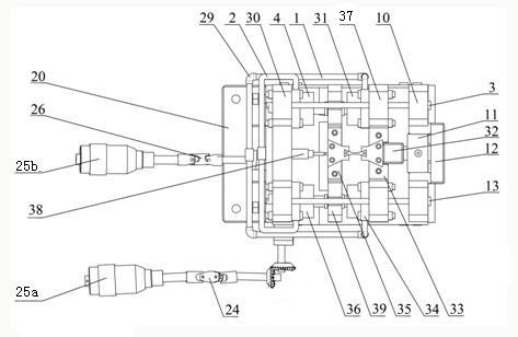 Scale-span in situ micro-nano stretching/compressing hydraulic drive testing device under microscopic assembly