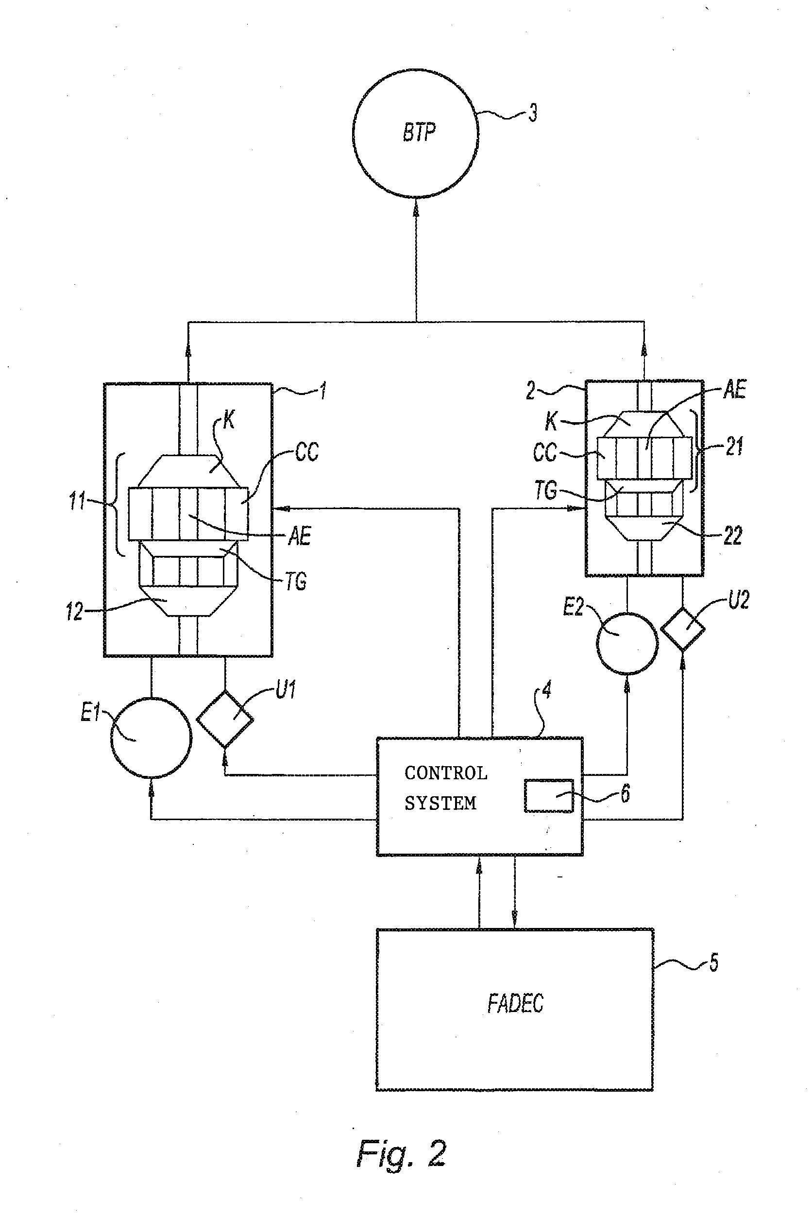 Method of optimizing the specific fuel consumption of a twin engine helicopter and twin engine architecture with control system for implementing it