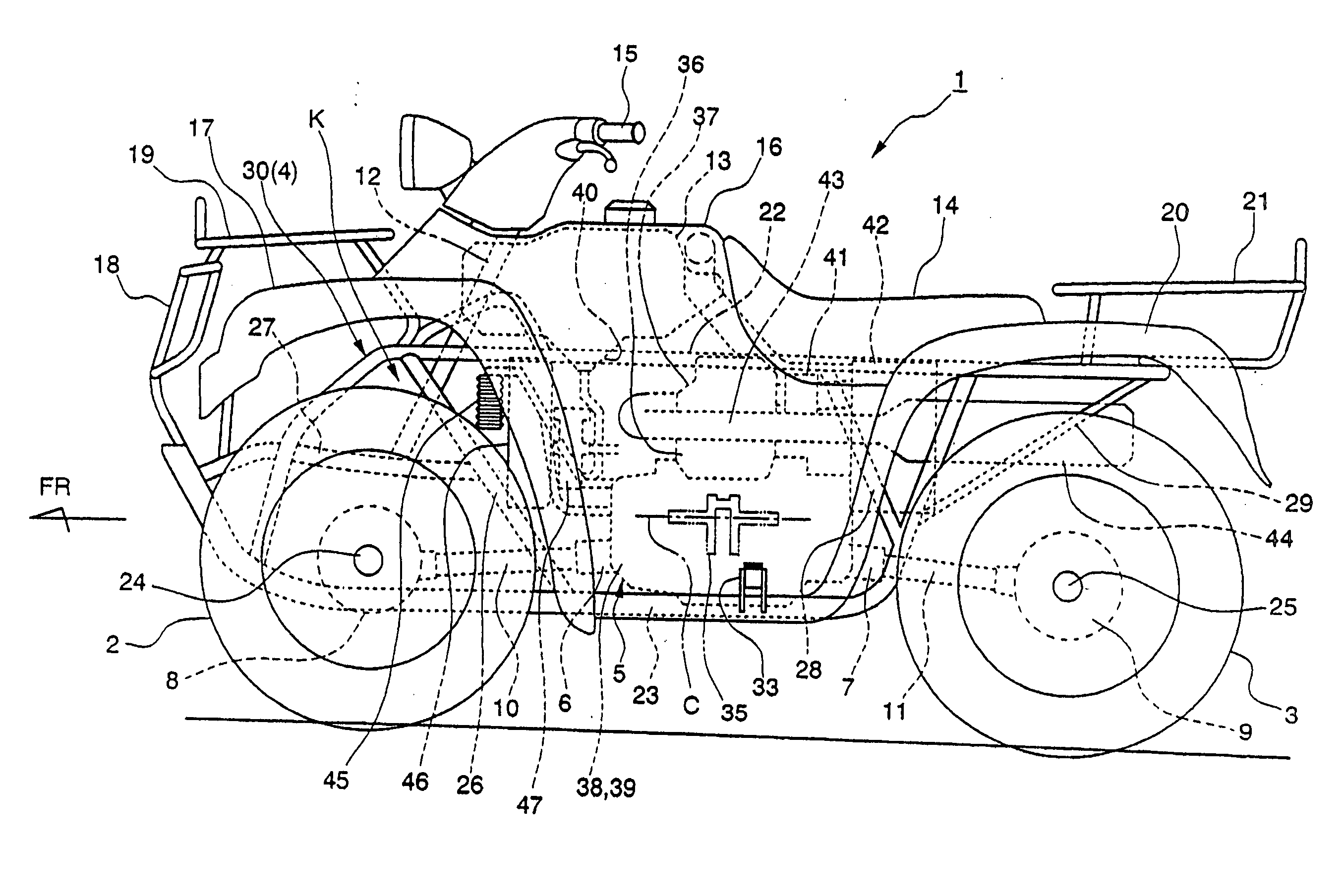 Fuel injection system for a saddle ride type four-wheel vehicle