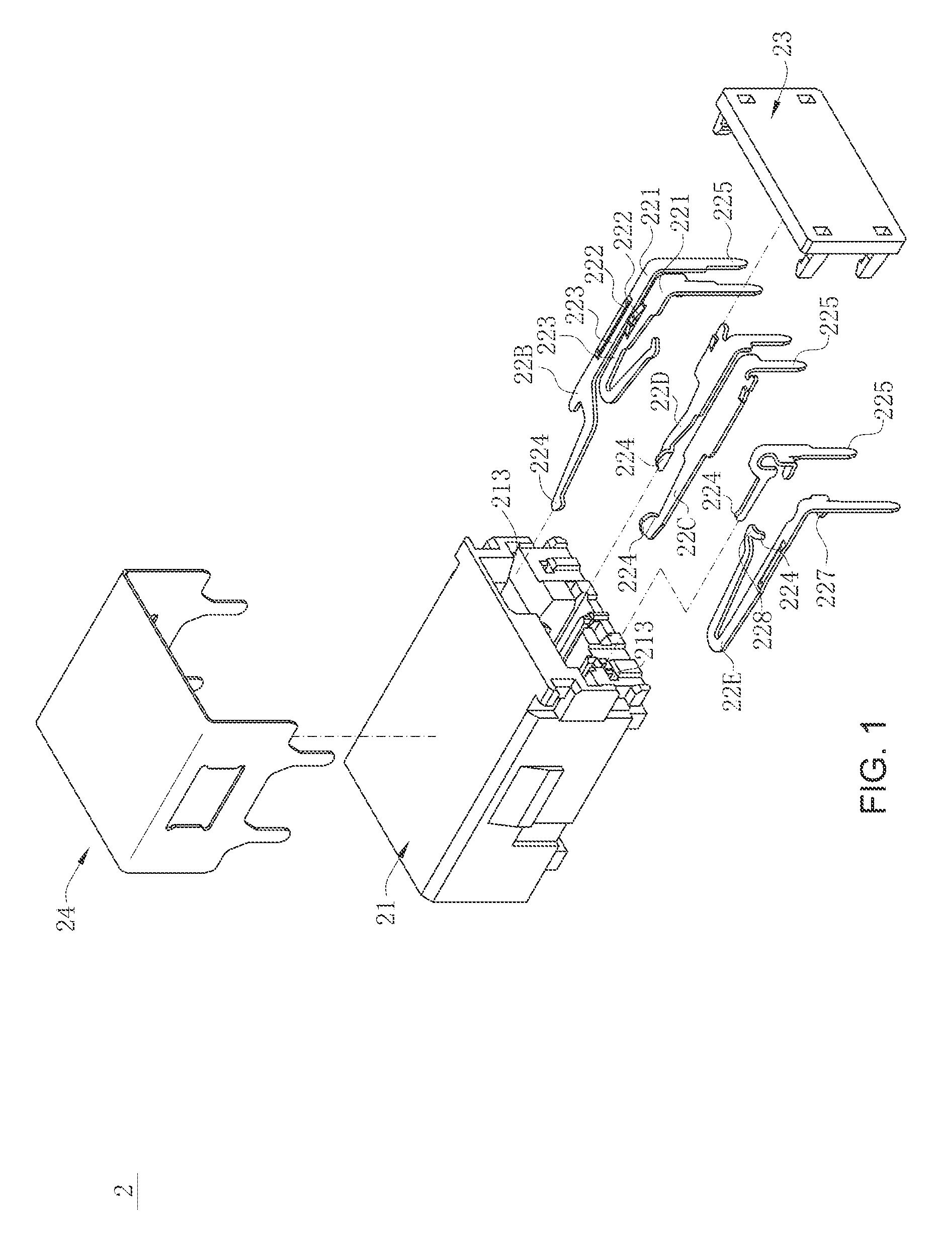 Audio connector receptacle having a U-shaped terminal formed by blanking