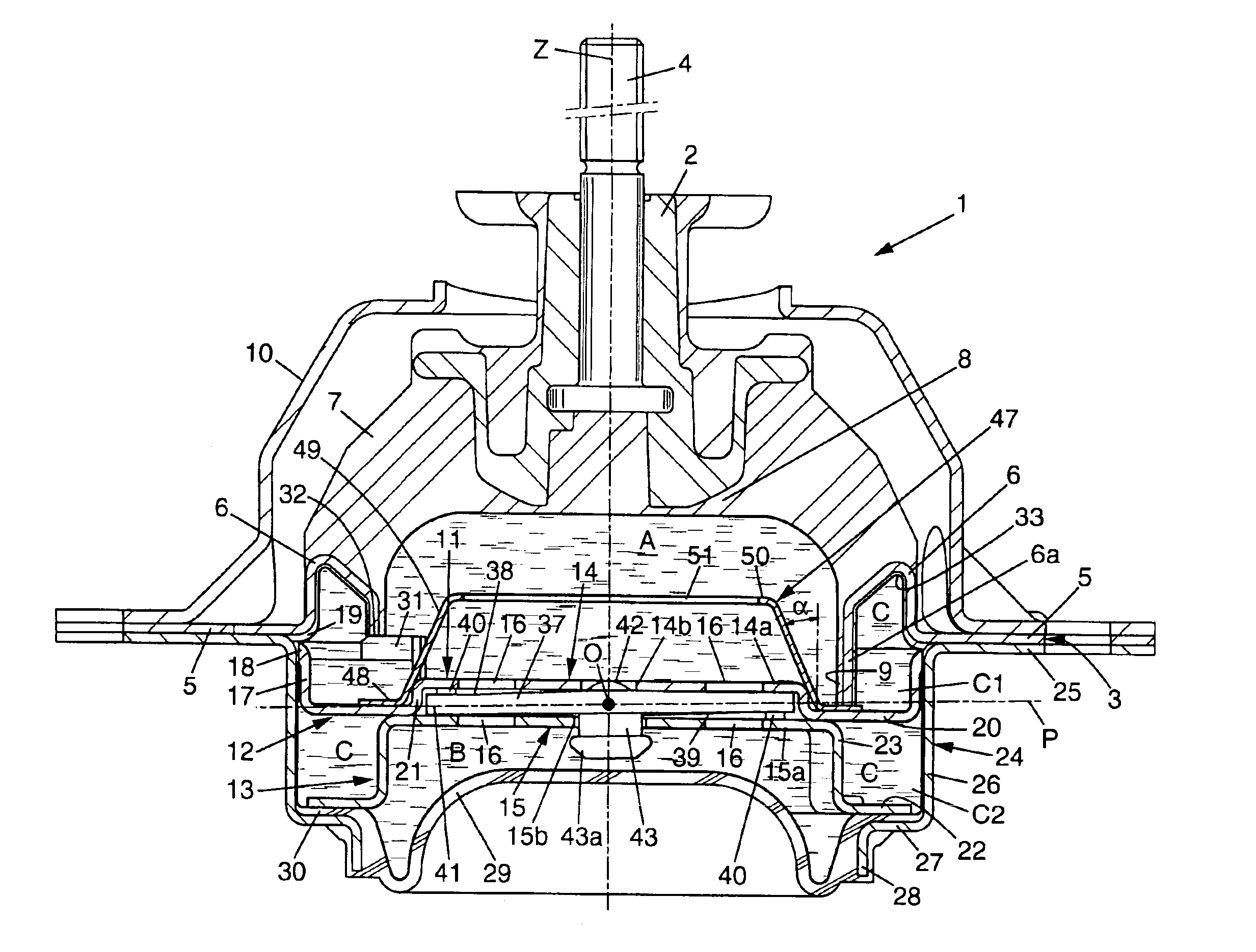 Hydraulic vibration-damping support