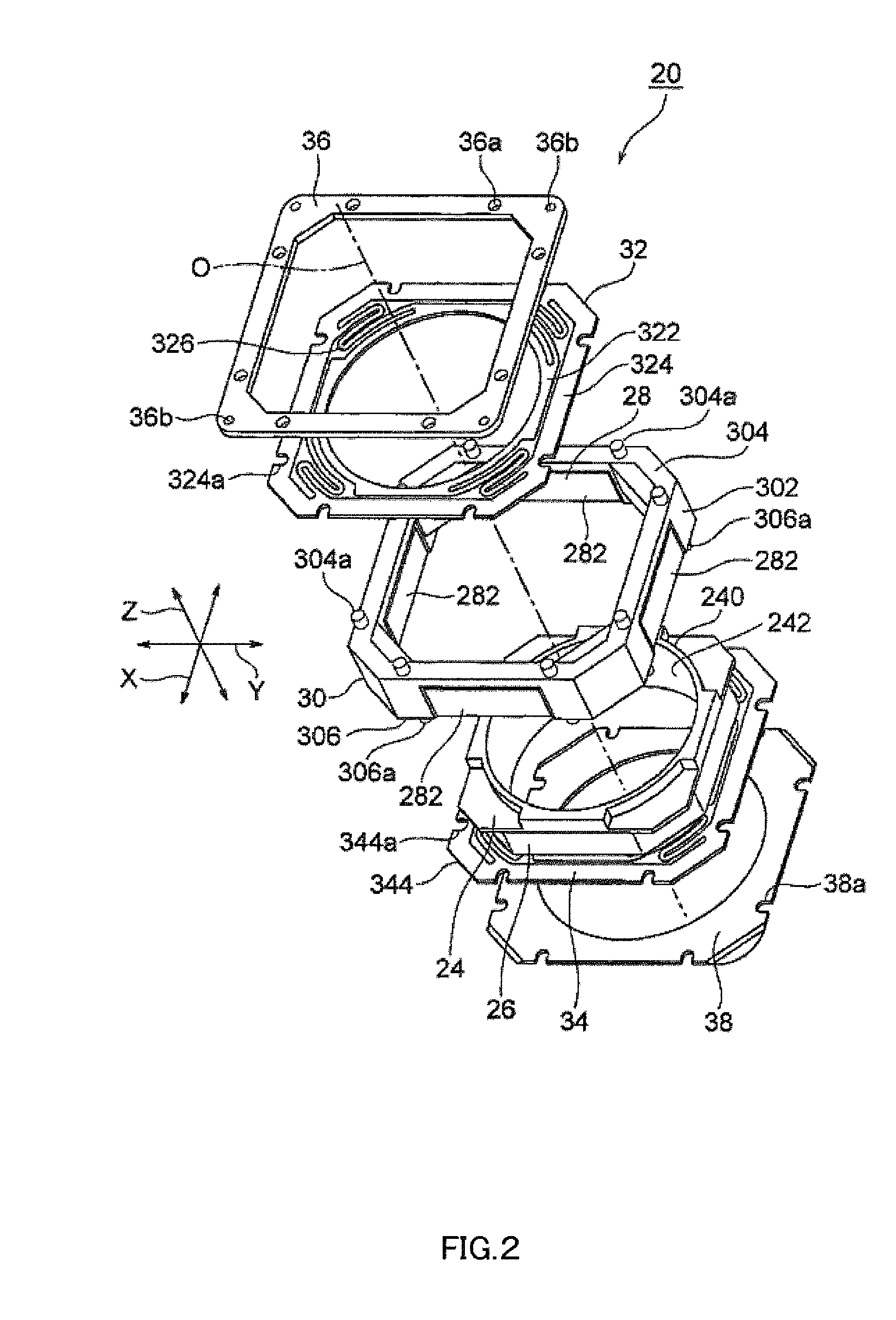 Lens holder drive apparatus, and camera equipped therewith