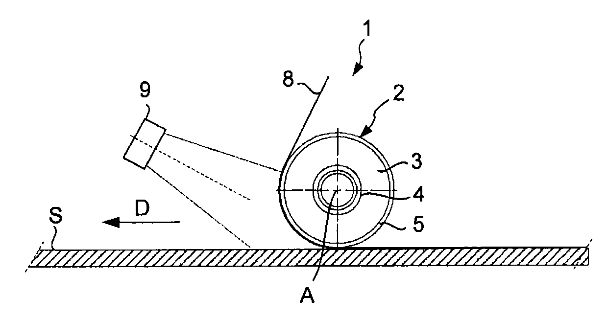 Fiber application machine comprising a flexible compacting roller with a thermal regulation system