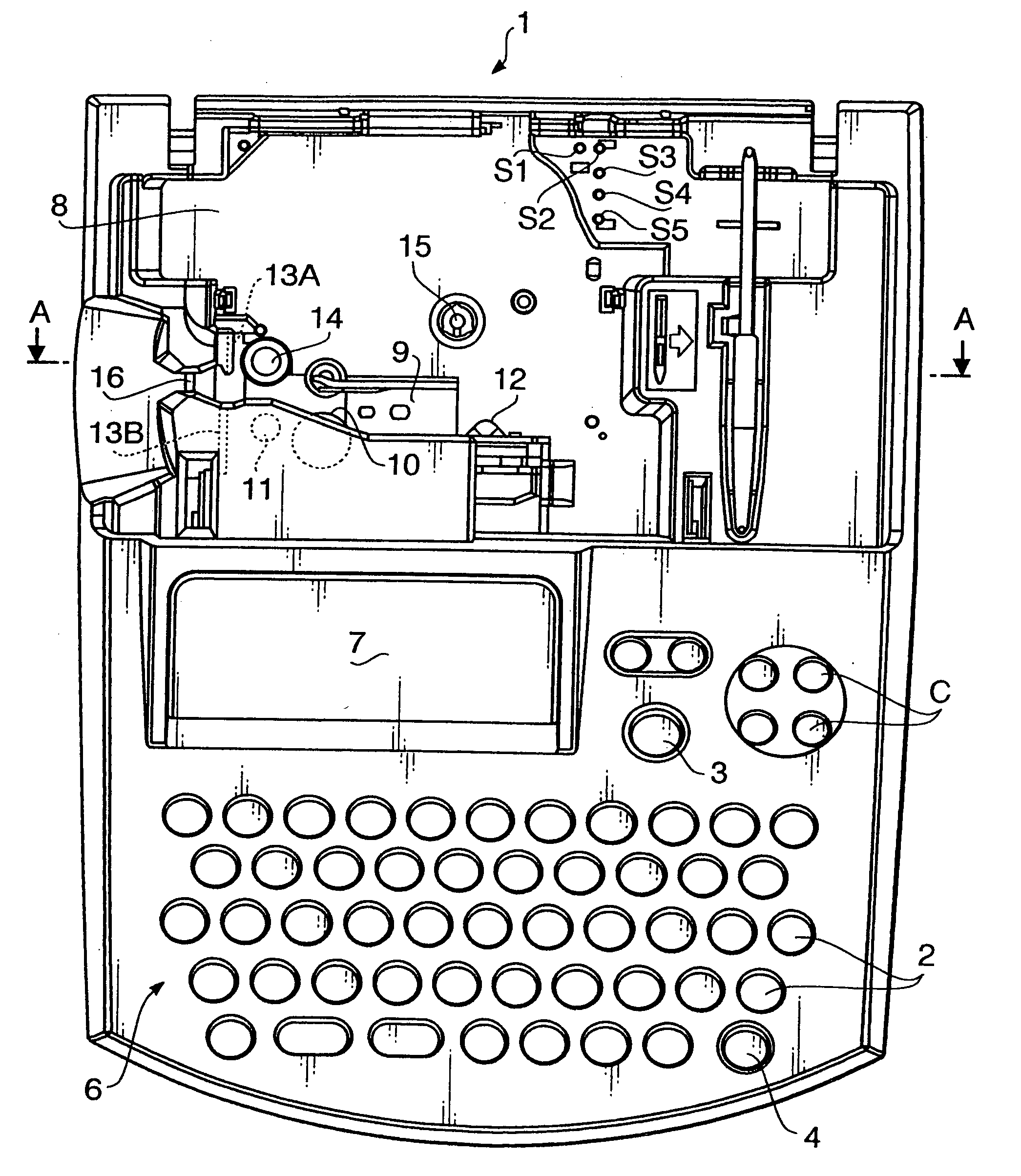 Placing printing elements and mark sensor at proper positions with respect to the cutter member