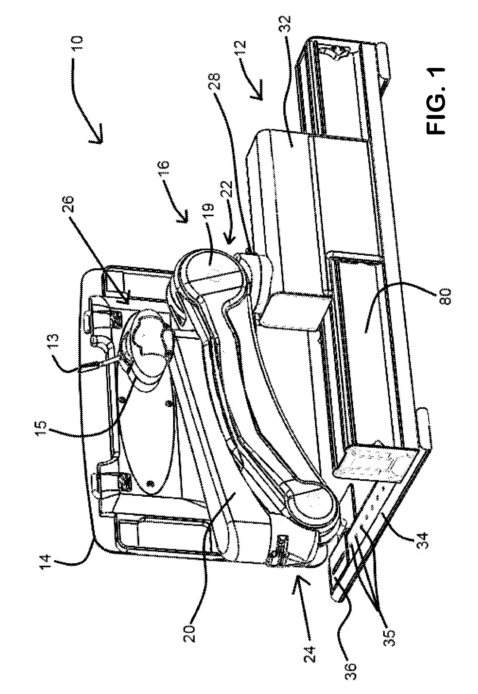 Self-stowing support table with articulating arm