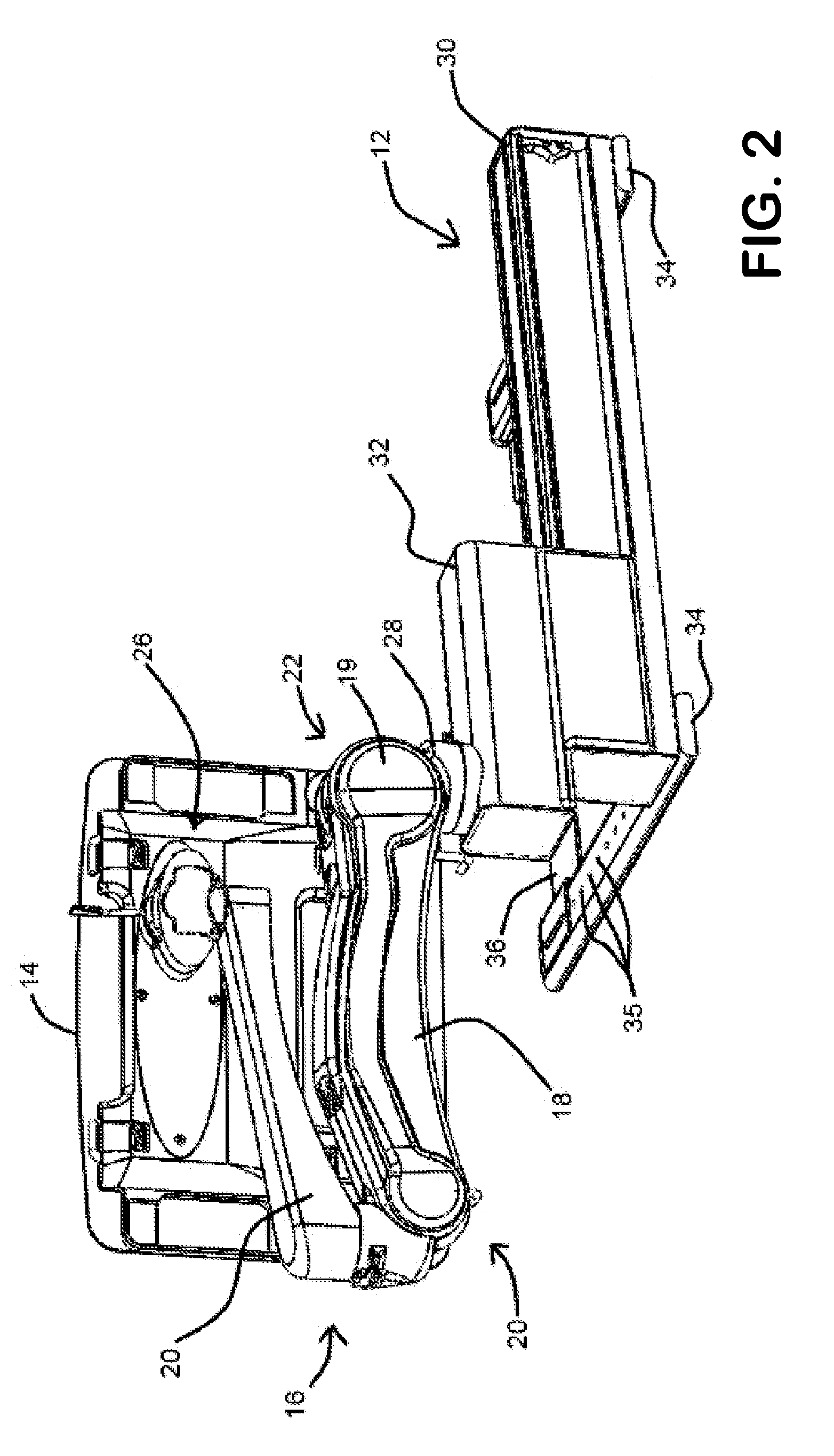 Self-stowing support table with articulating arm