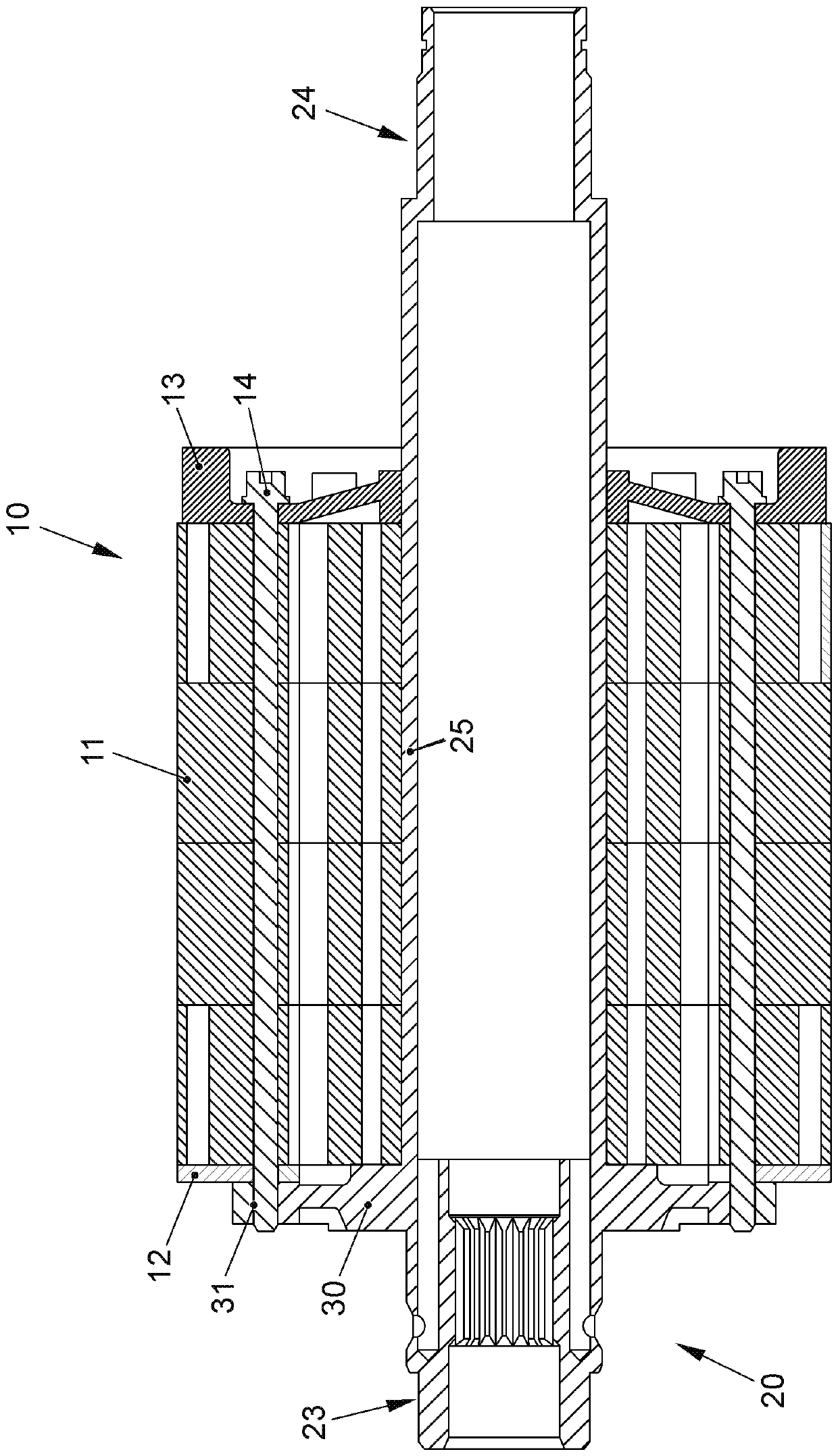 Rotor-rotor shaft-assembly with material matched connection