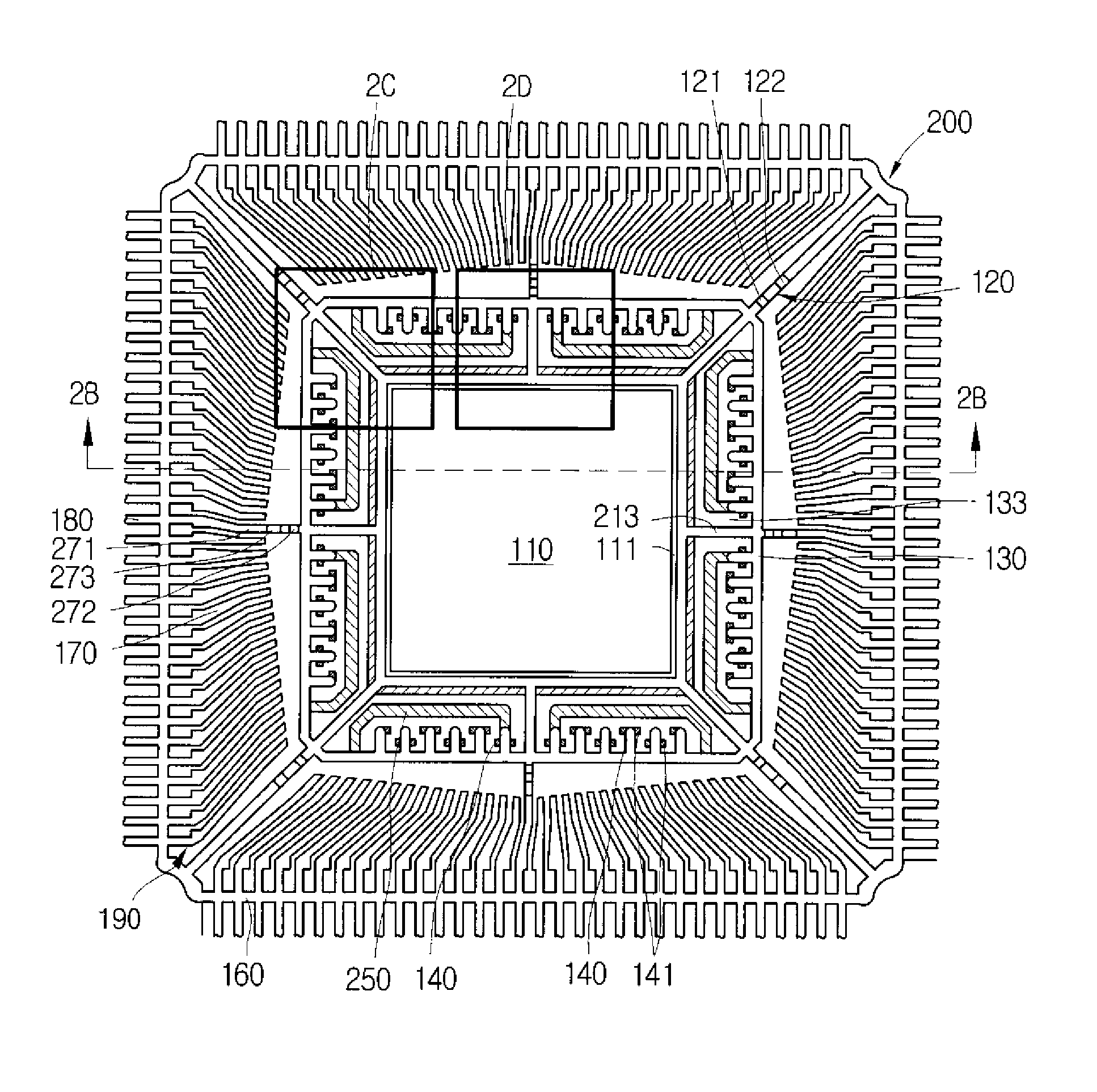 Semiconductor device including leadframe having power bars and increased I/O