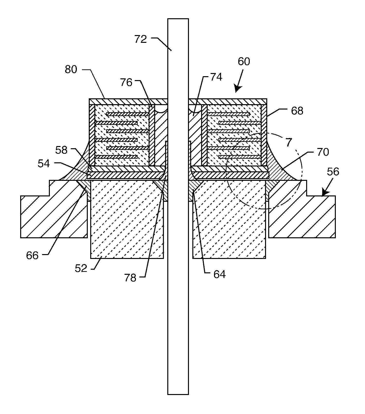 Feedthrough capacitor filter assemblies with laminar flow delaminations for helium leak detection