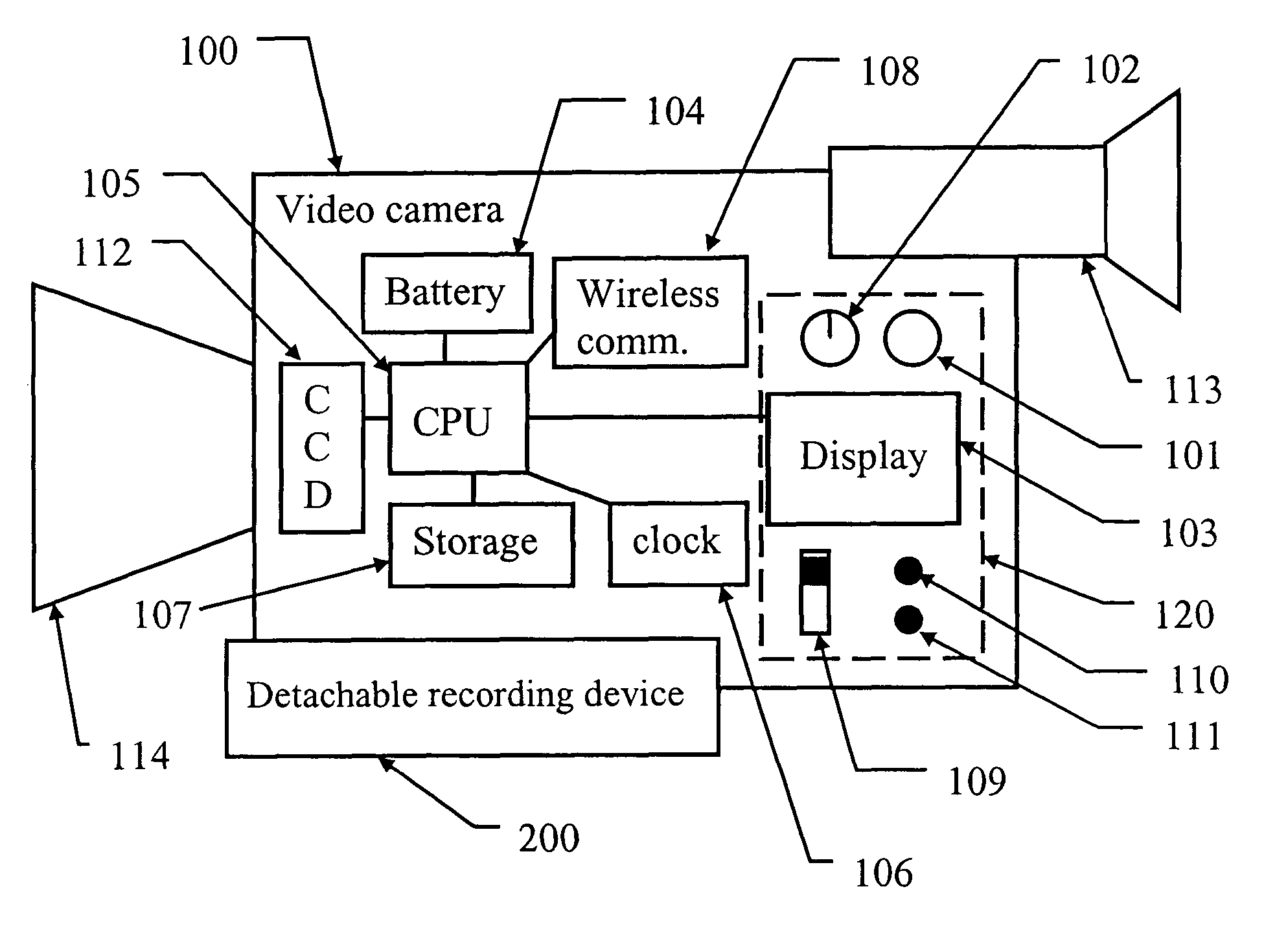 Video camera and remote recording system