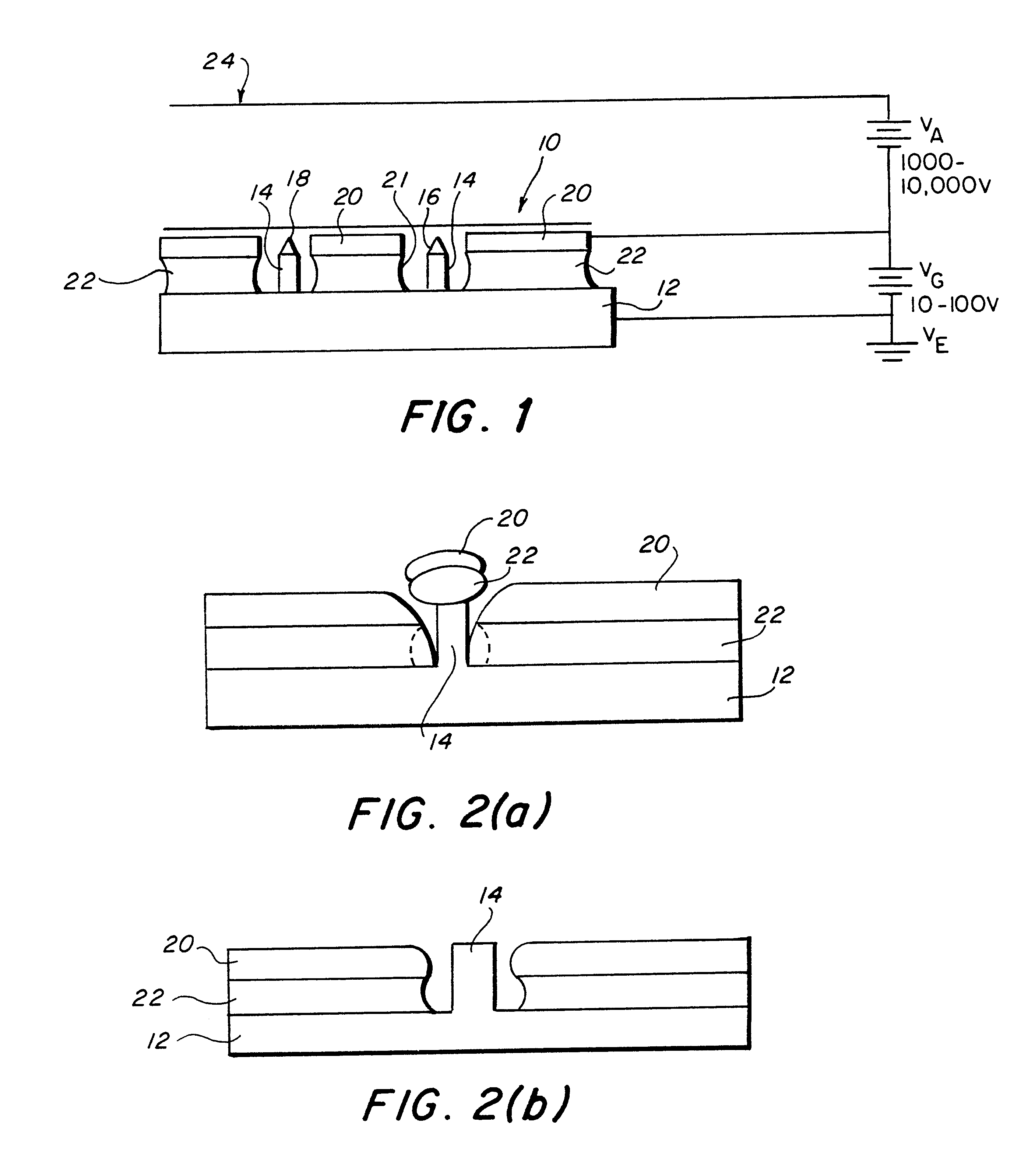 Automatically sharp field emission cathodes