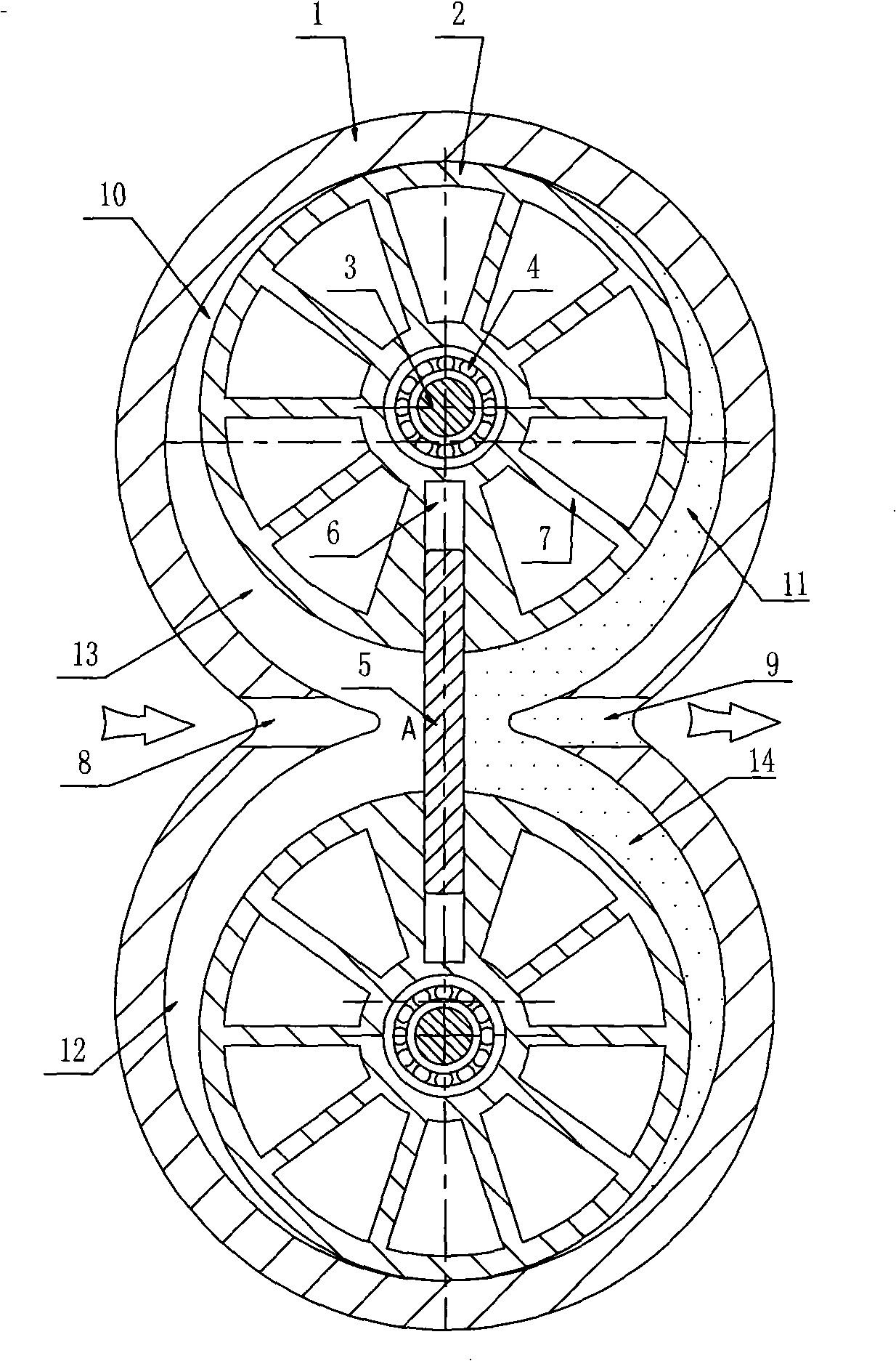 Dual rotors translation type rotary compressing device