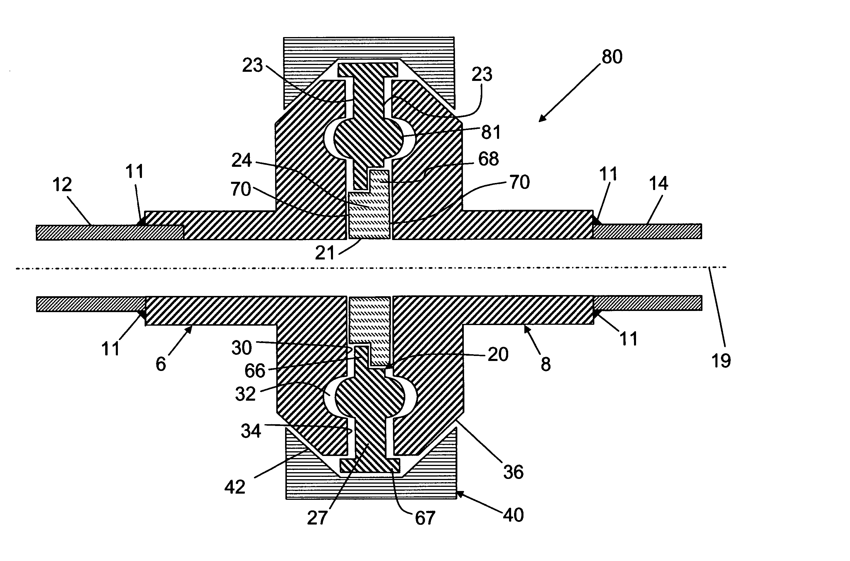 Self-aligning aseptic flanged joint