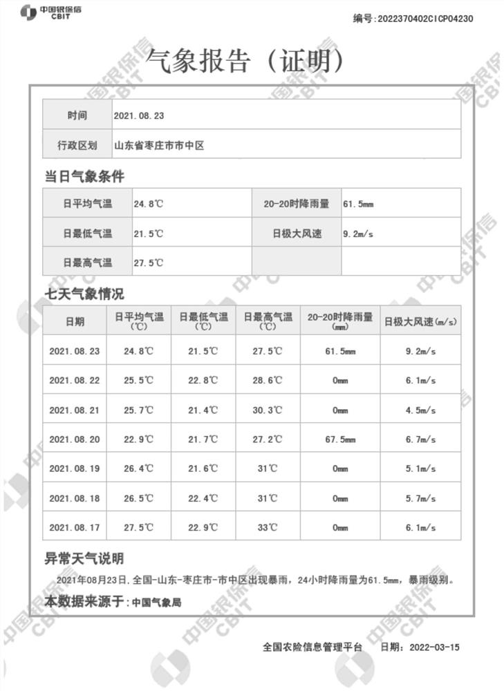 Insurance application-oriented meteorological disaster information query report generation method and system