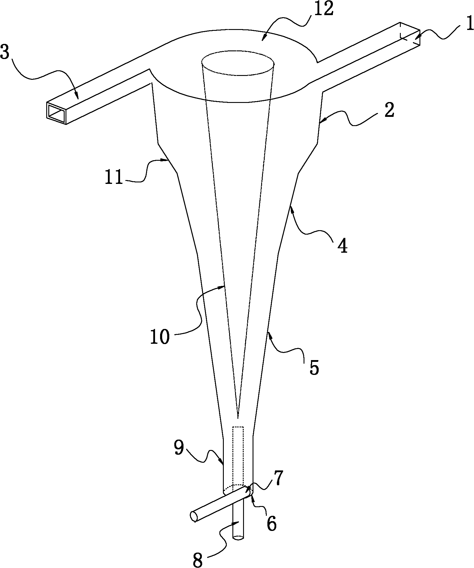 Equidirectional drainage reverse taper type high-efficiency rotational flow separator