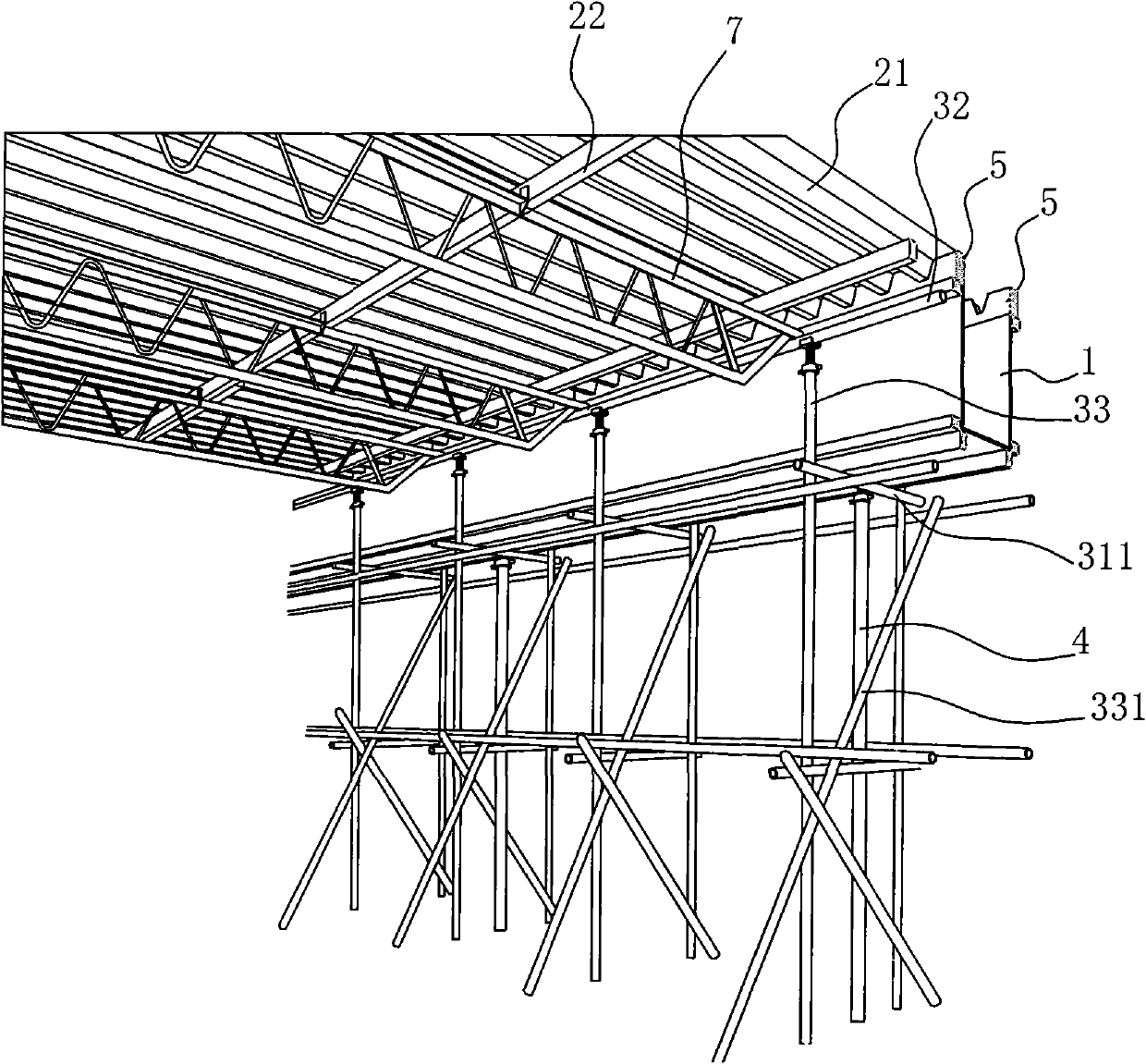 Long-slab-span cast-in-situ beam ribbed floor early-dismantling template formwork system