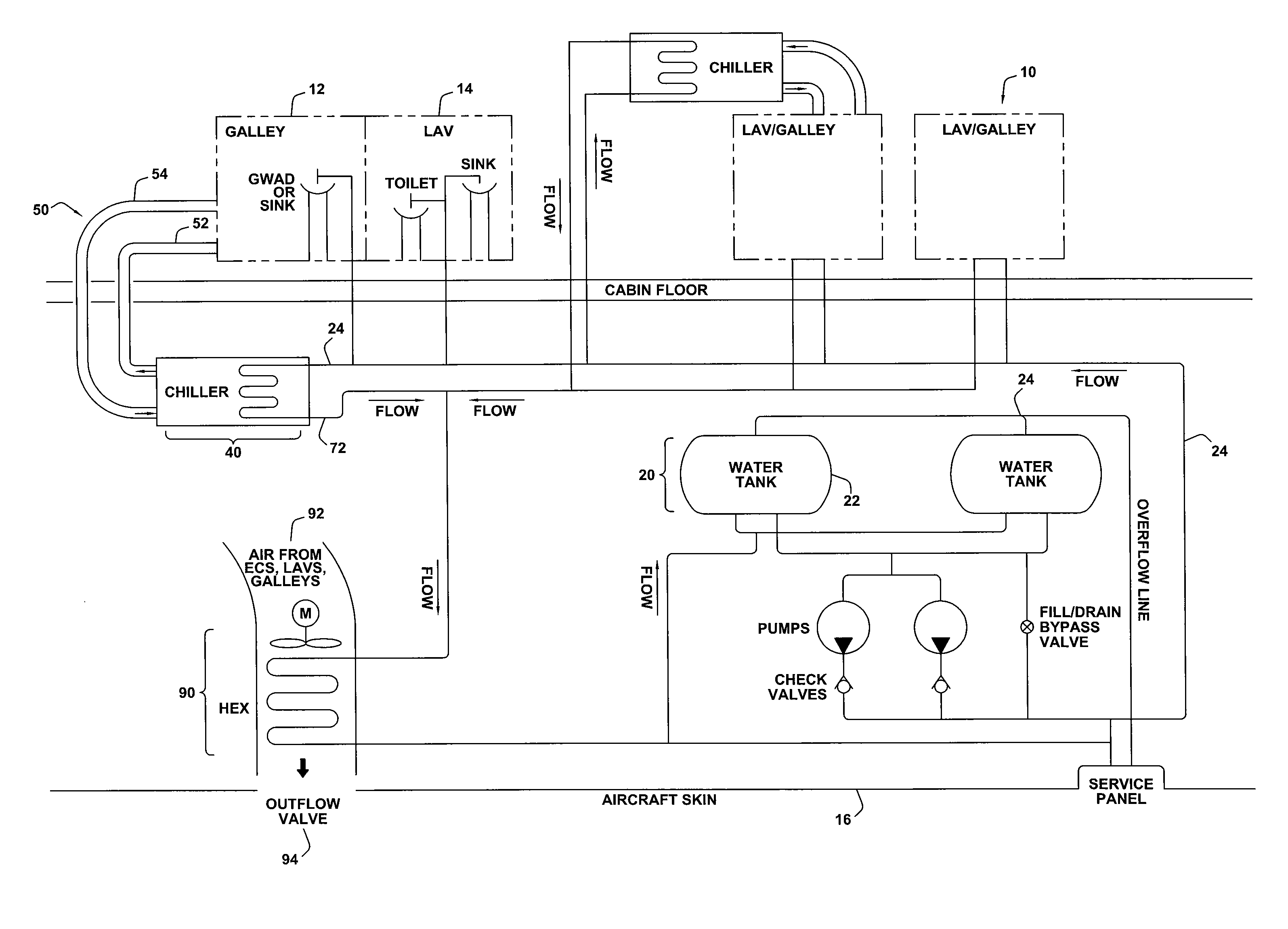 Galley cooling heat sink through water system