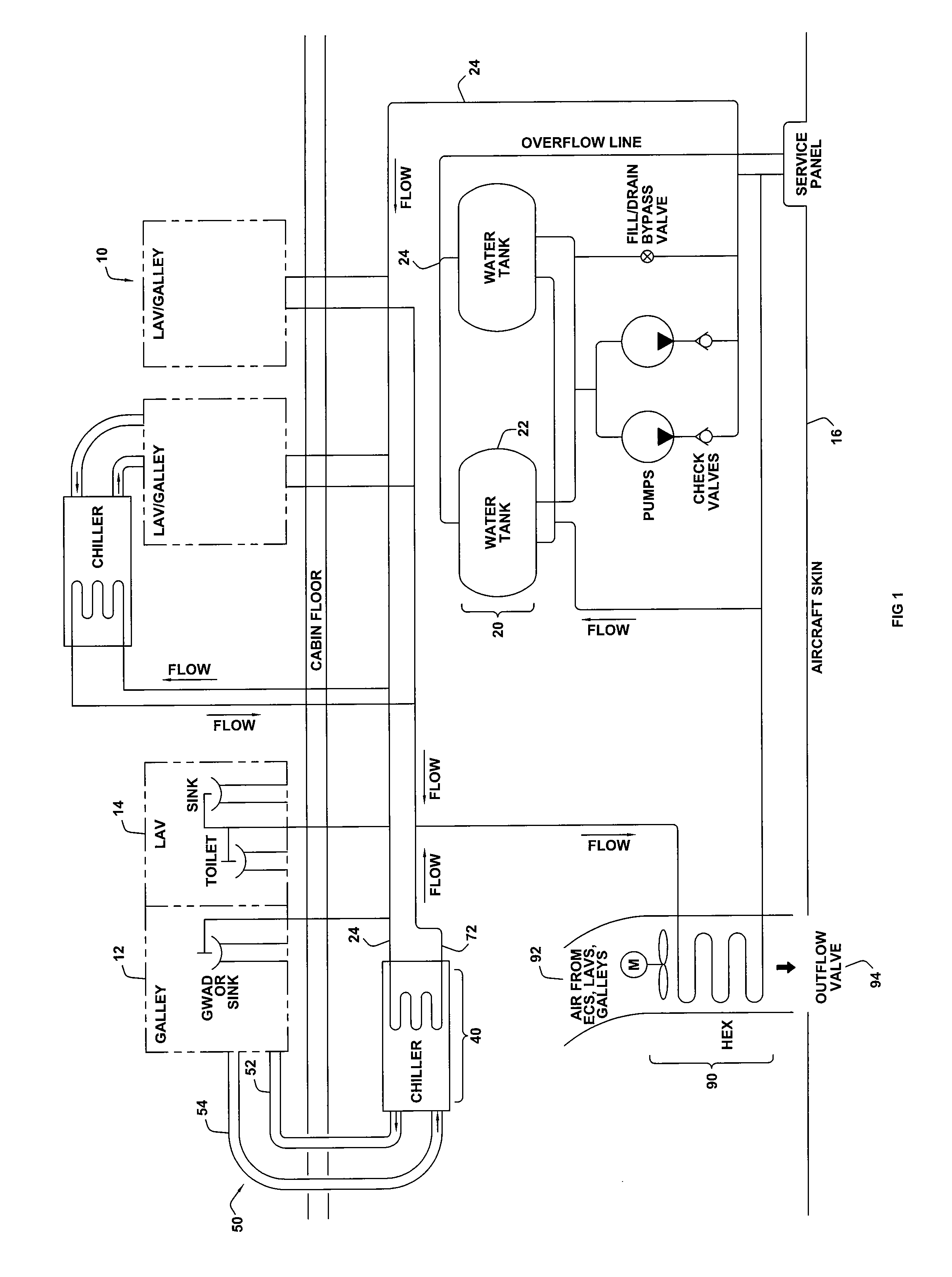 Galley cooling heat sink through water system