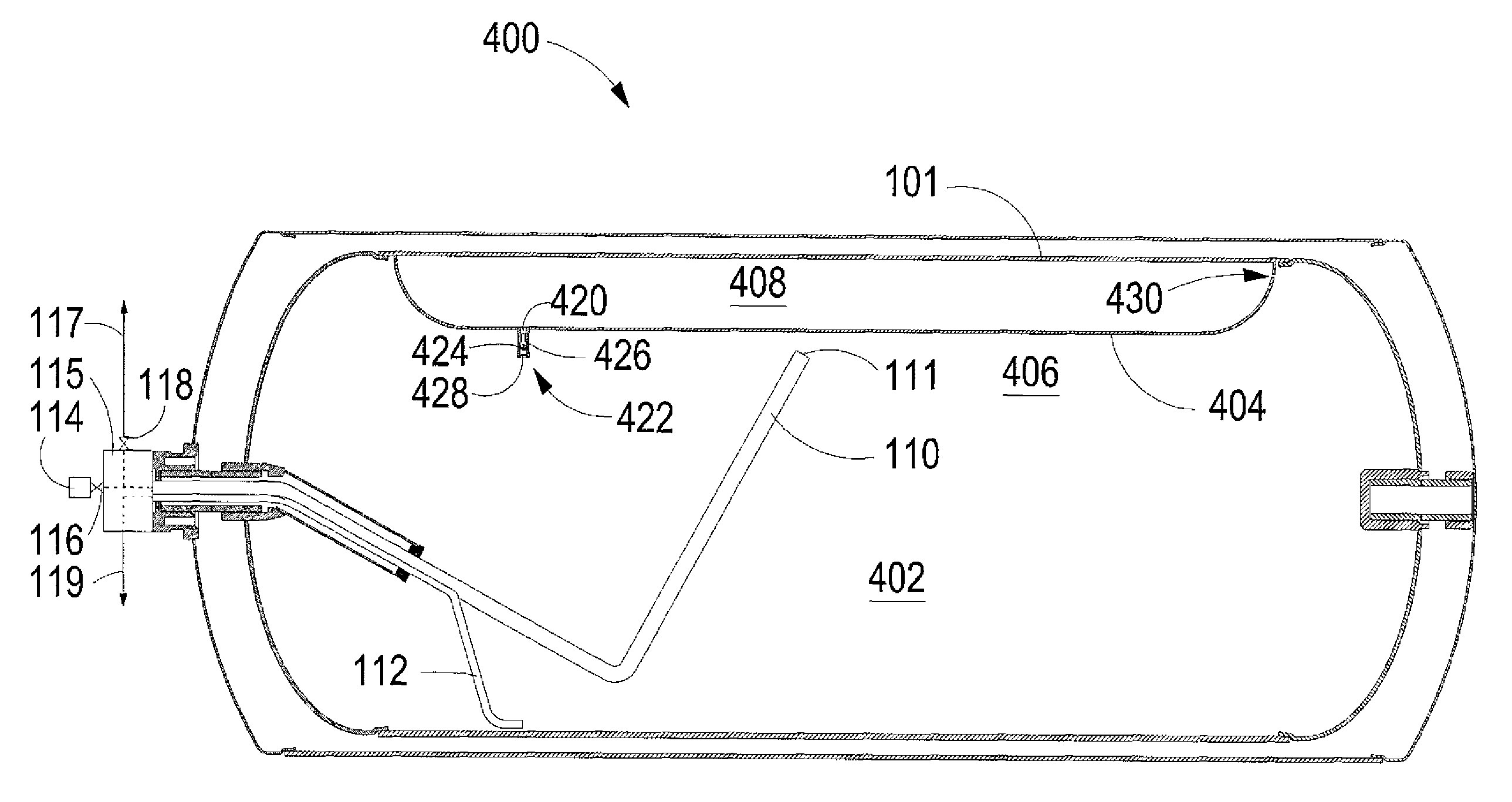 Storage tank for a cryogenic fluid with a partitioned cryogen space