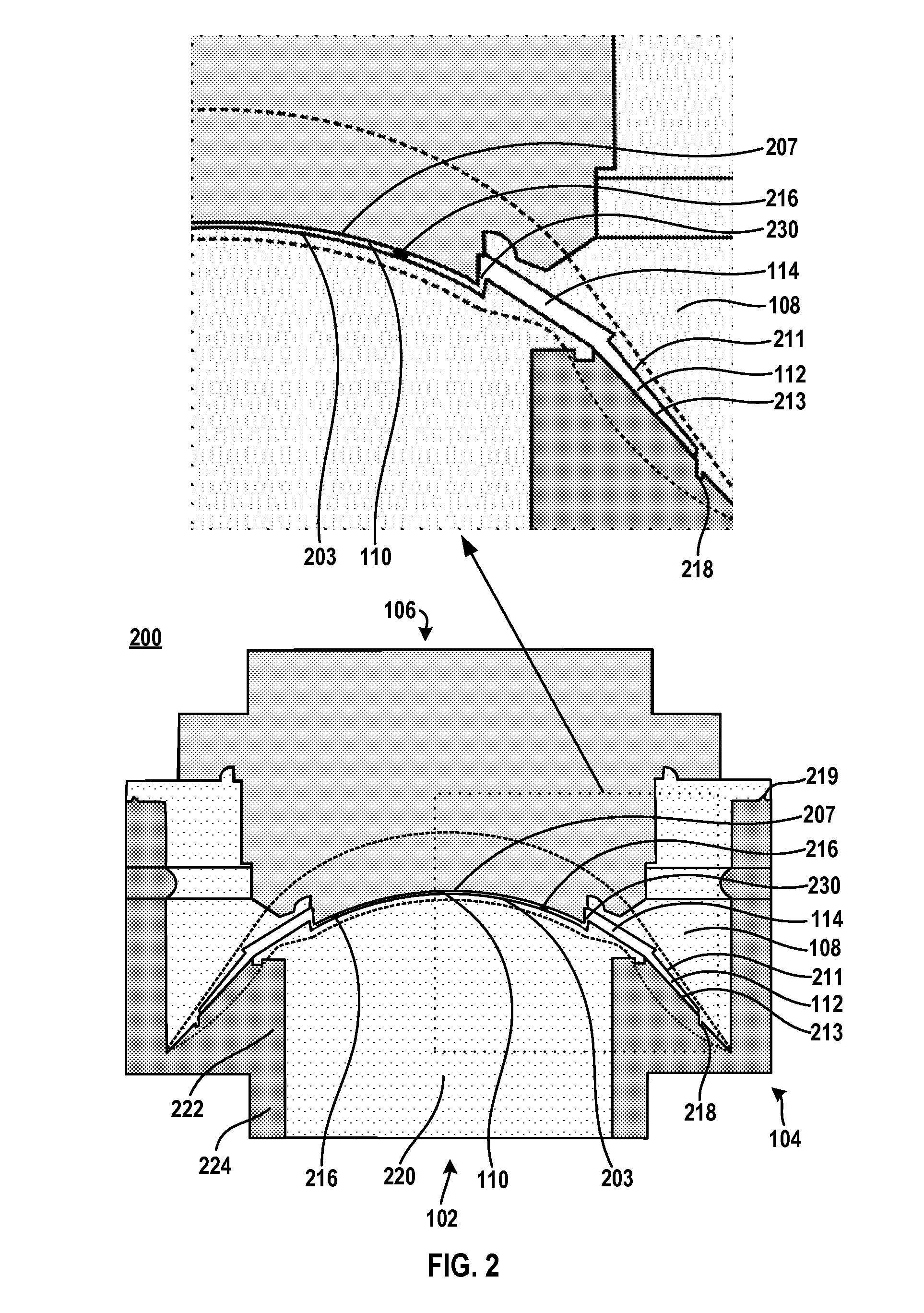 Multicomponent optical device having a space