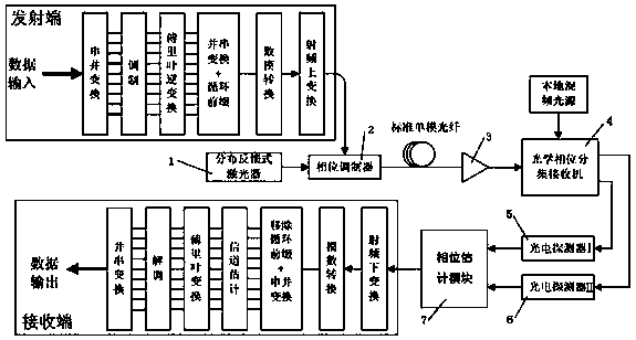 System adopting phase diversity receiving technology to receive coherent light orthogonal frequency division multiplexing access signals