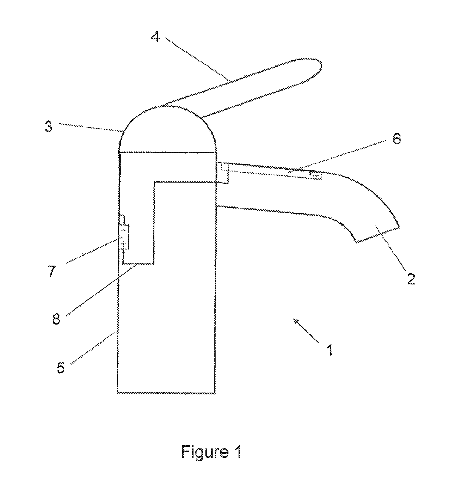 Disinfecting device having a power supply and a fluid outlet