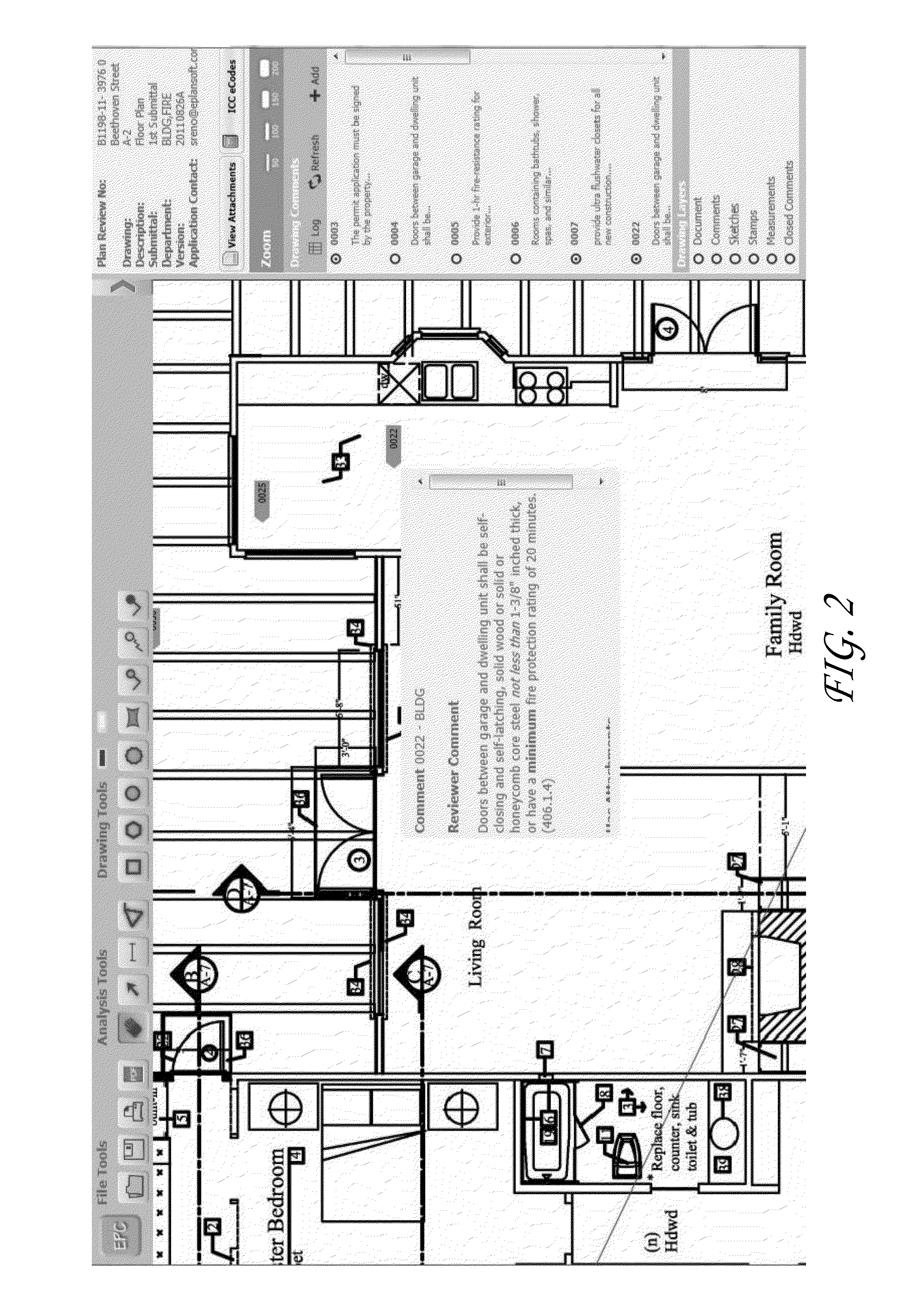 Management of building plan documents utilizing comments and a correction list