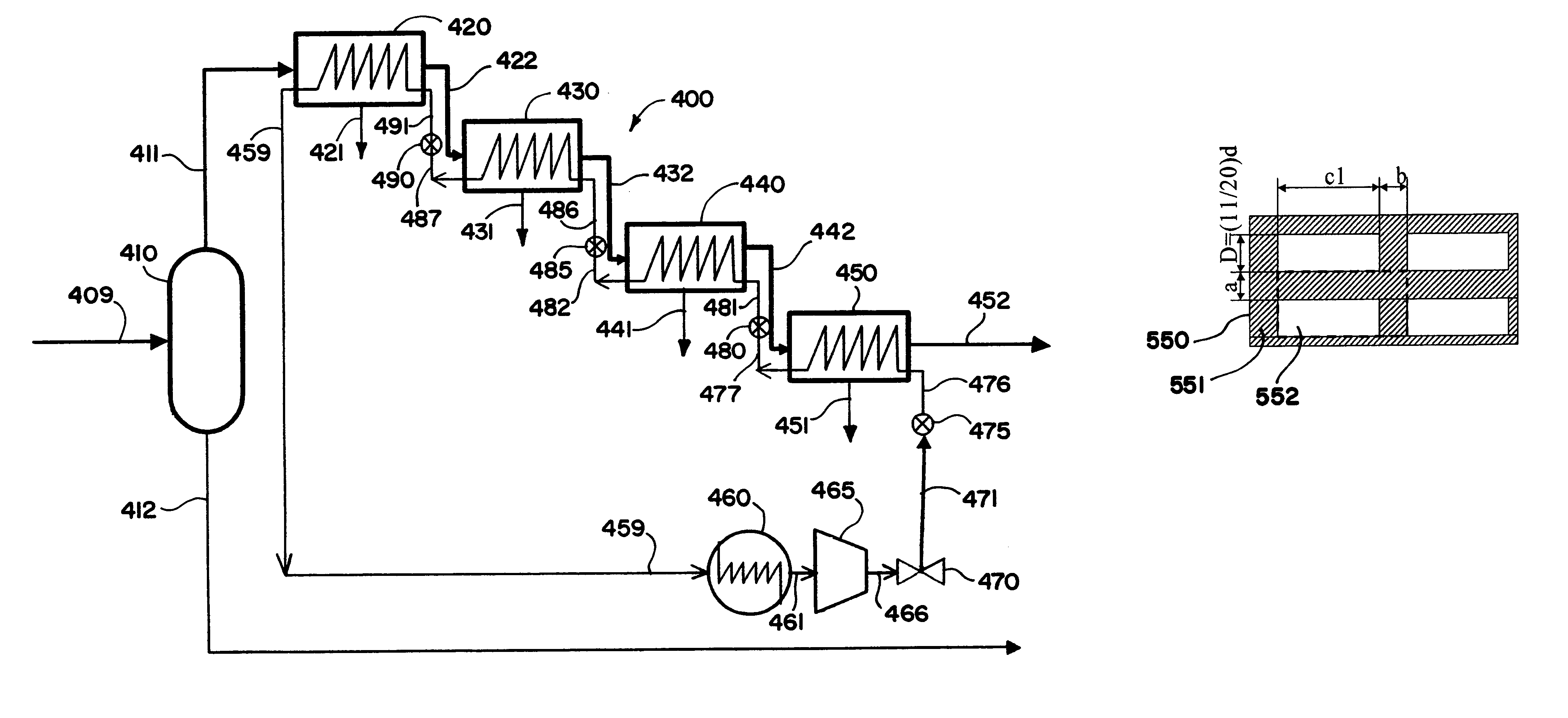 Process for cooling a product in a heat exchanger employing microchannels