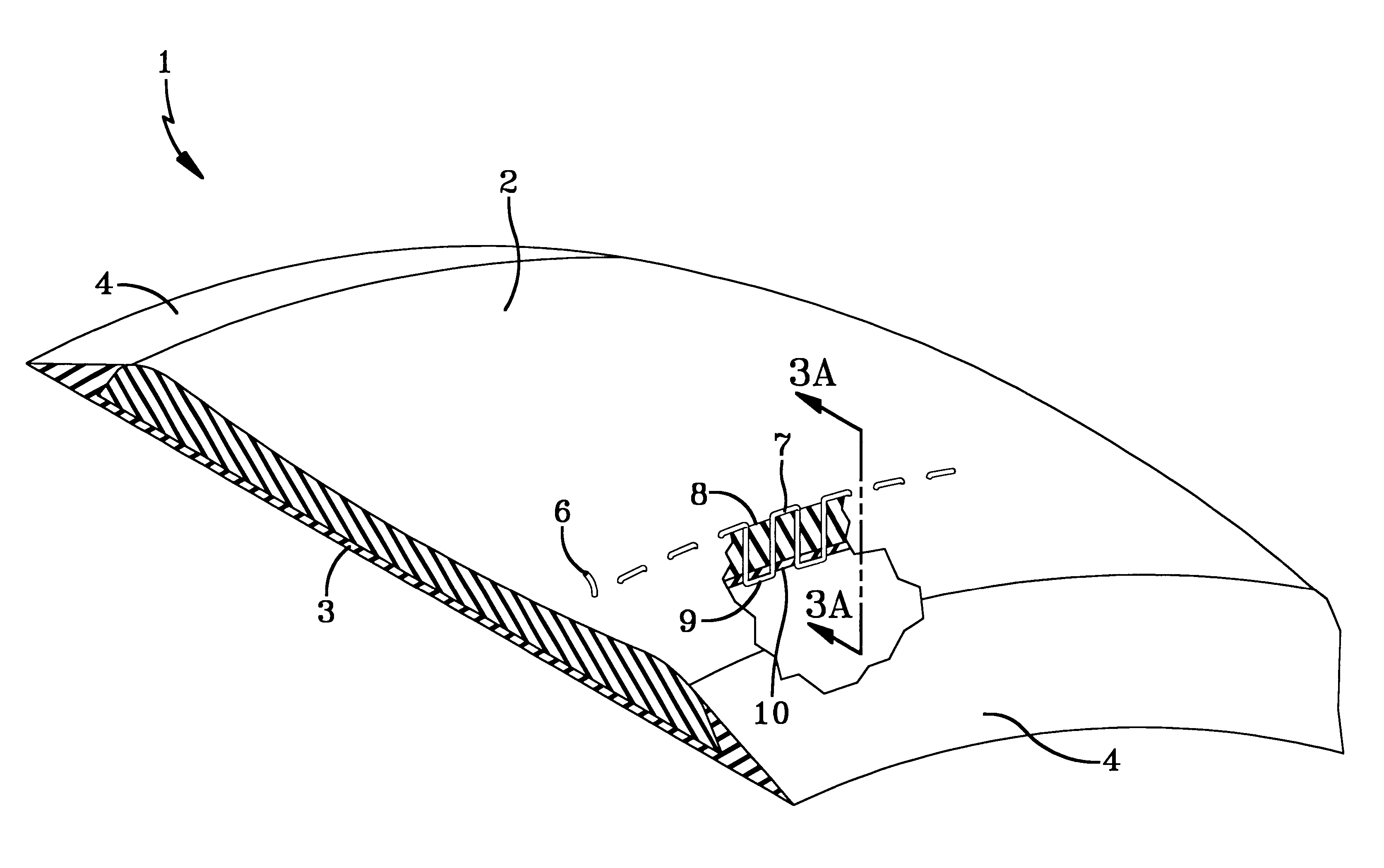 Tire with tread containing electrically conductive stitched thread