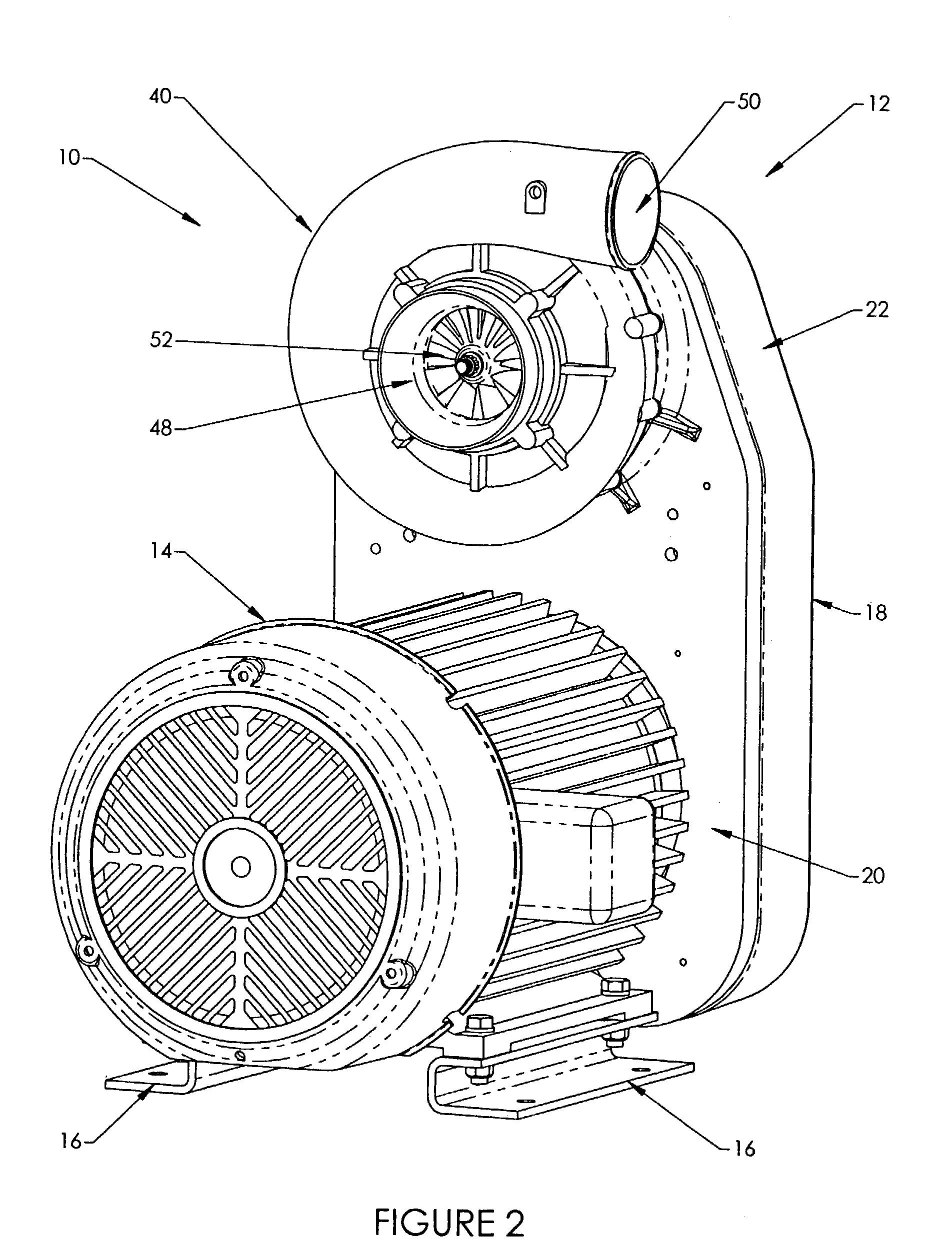 High-speed, belt-driven industrial blower