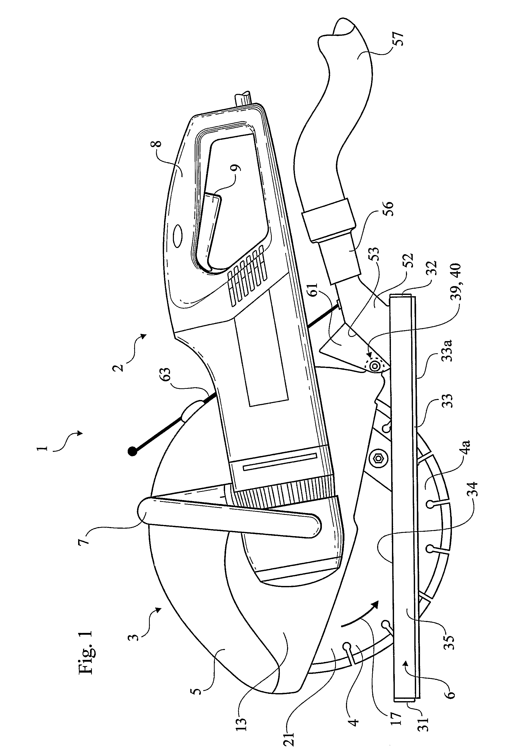 Cutting and dust collecting assembly and working machine with such assembly