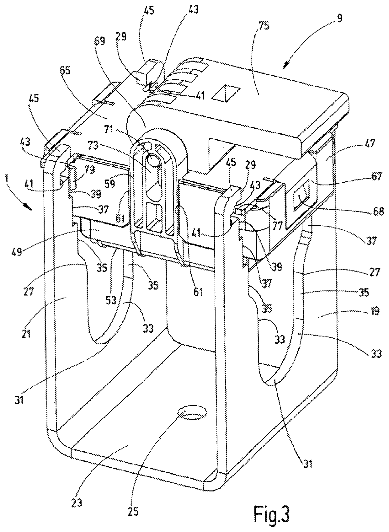 Device for fastening and/or guiding strand-shaped elements