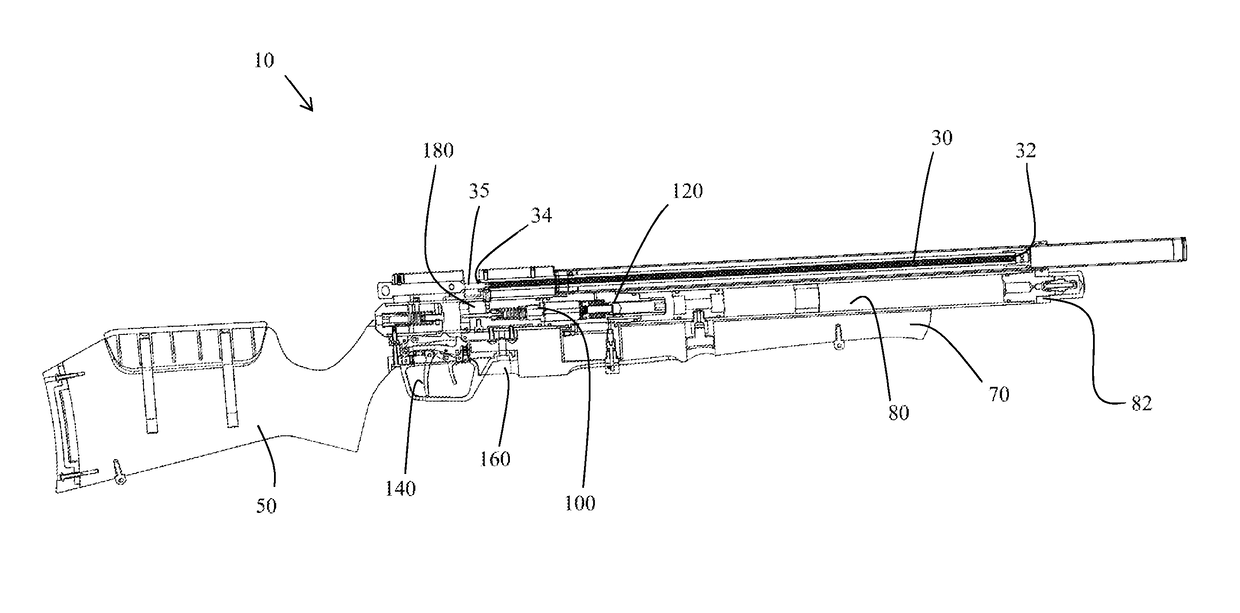 Airgun with selective bypass from high pressure reservoir to firing pressure reservoir