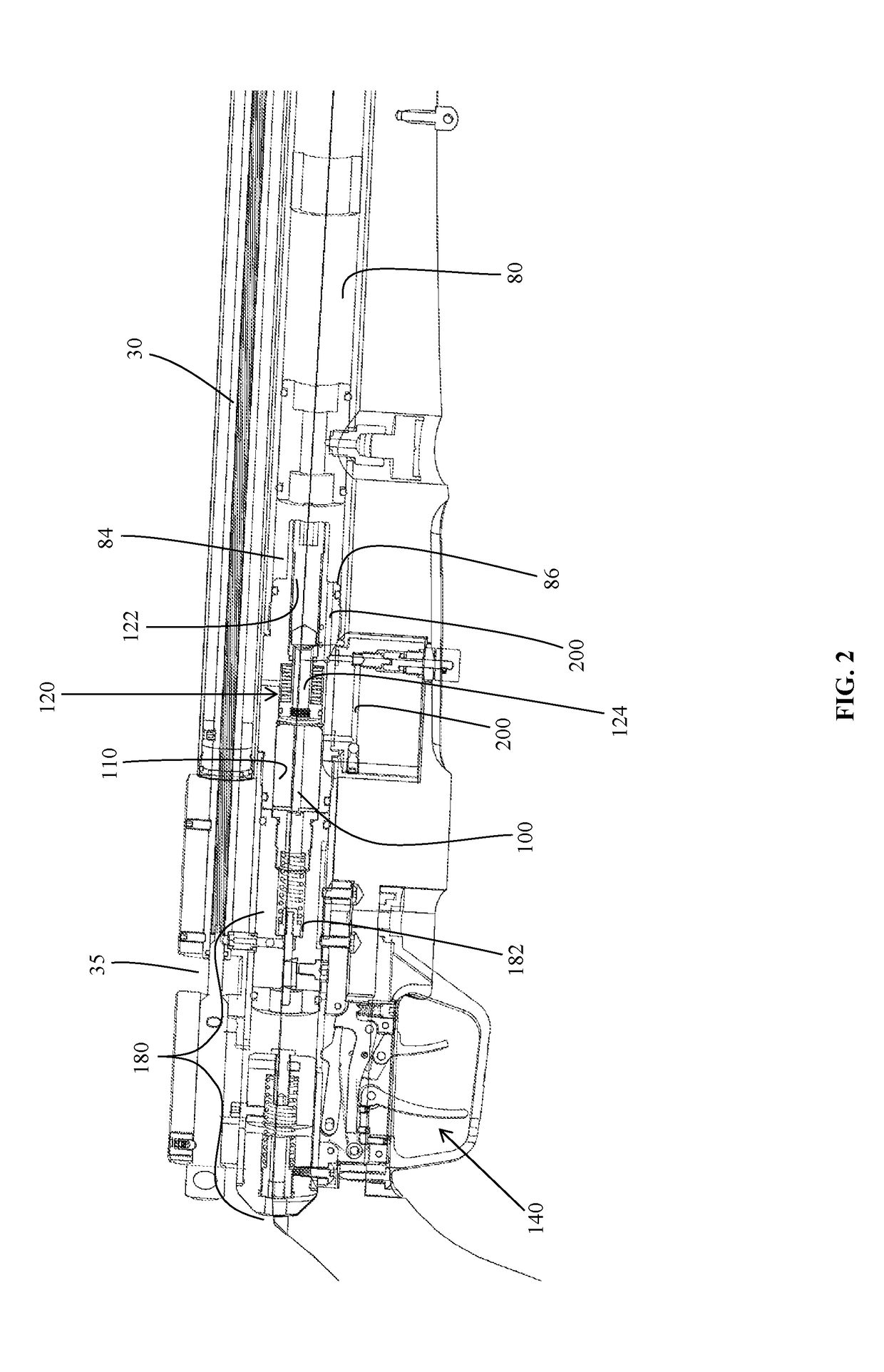 Airgun with selective bypass from high pressure reservoir to firing pressure reservoir