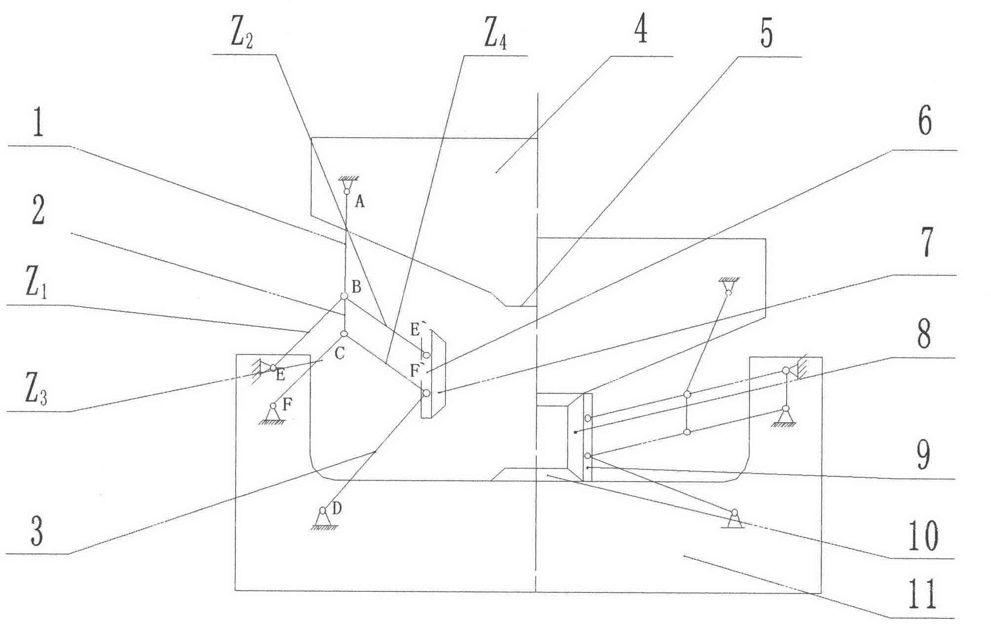 Double-toggle rod type four-hammer forging device