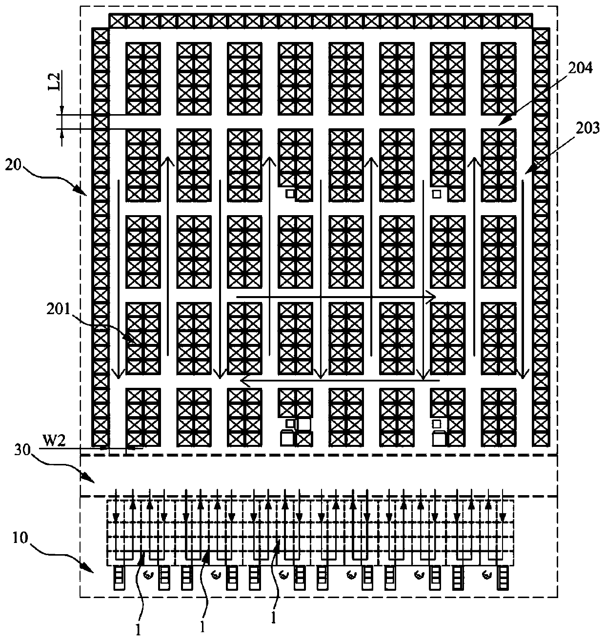 Sorting area and stock sorting system