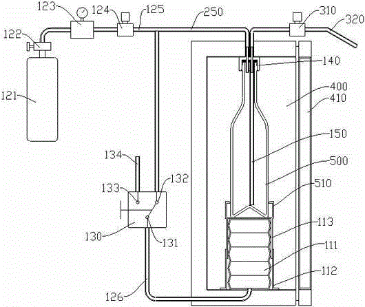 Beverage bottle pneumatic connection device and beverage machine