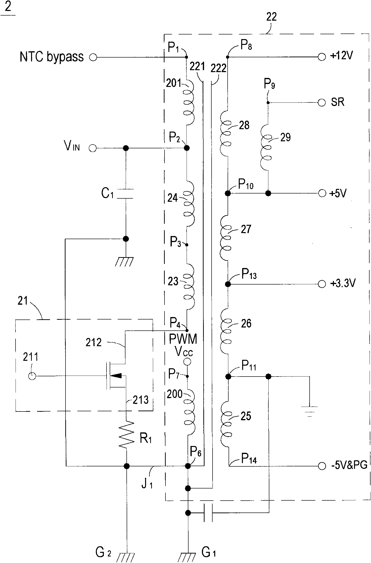 Transformer used for reducing electromagnetic interference influence and applicable power switching circuit thereof