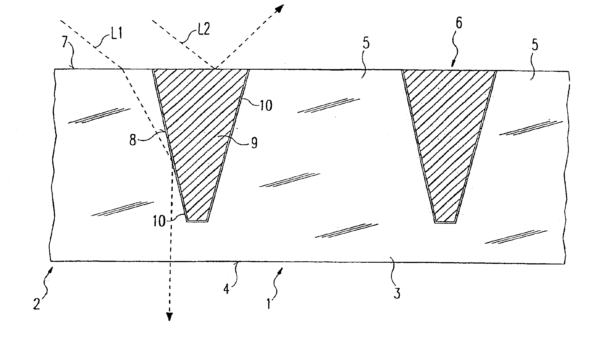 Optical element having total reflection