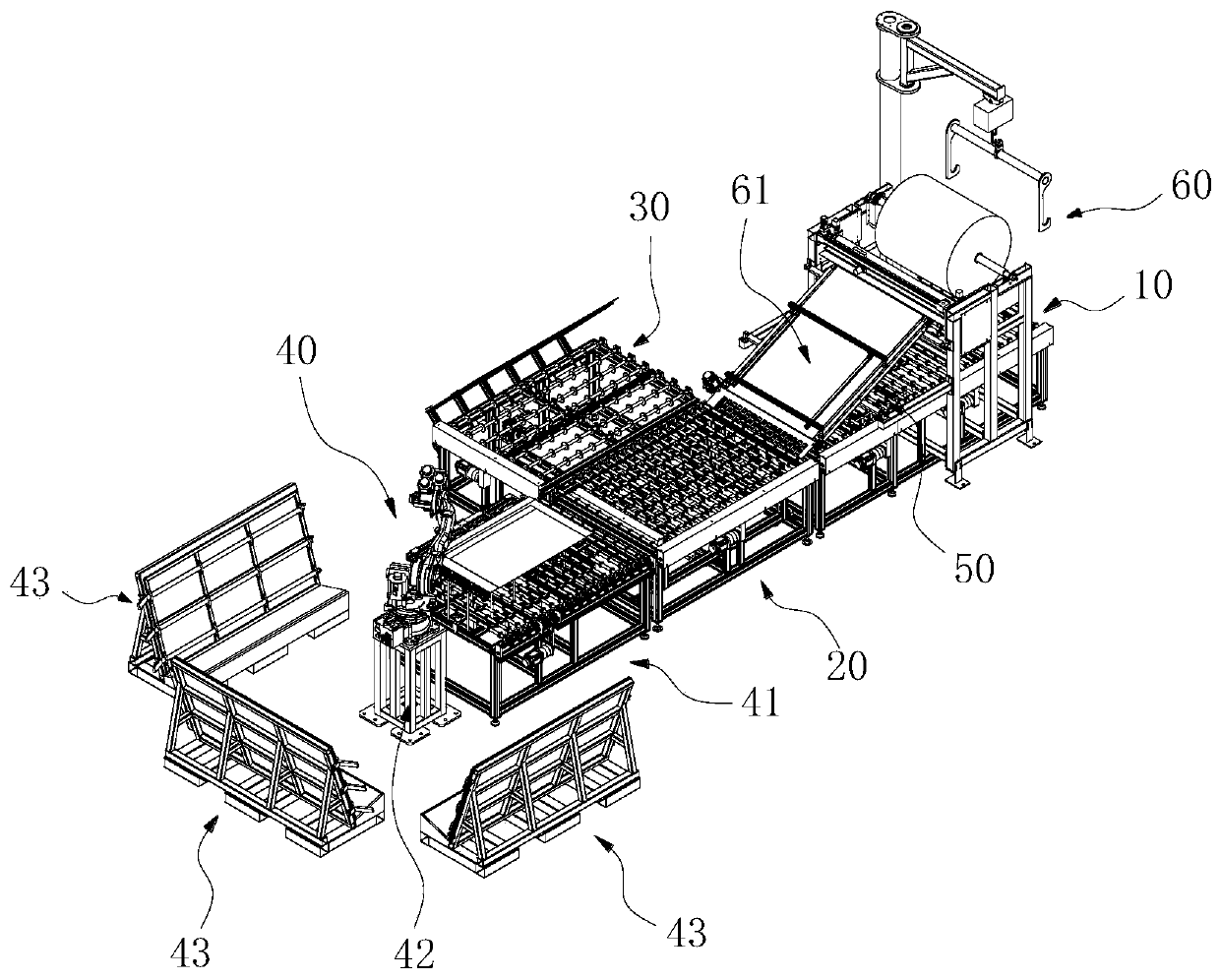 A high-speed online paper laying and unloading stacking system for electronic glass