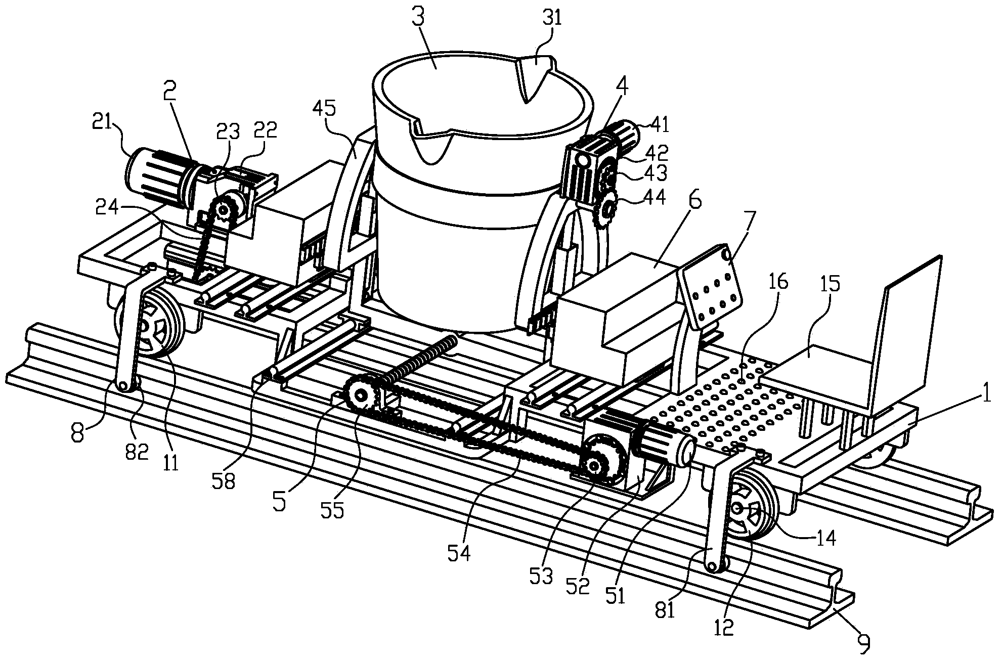 Rail-wheel type semi-automatic bilateral casting machine