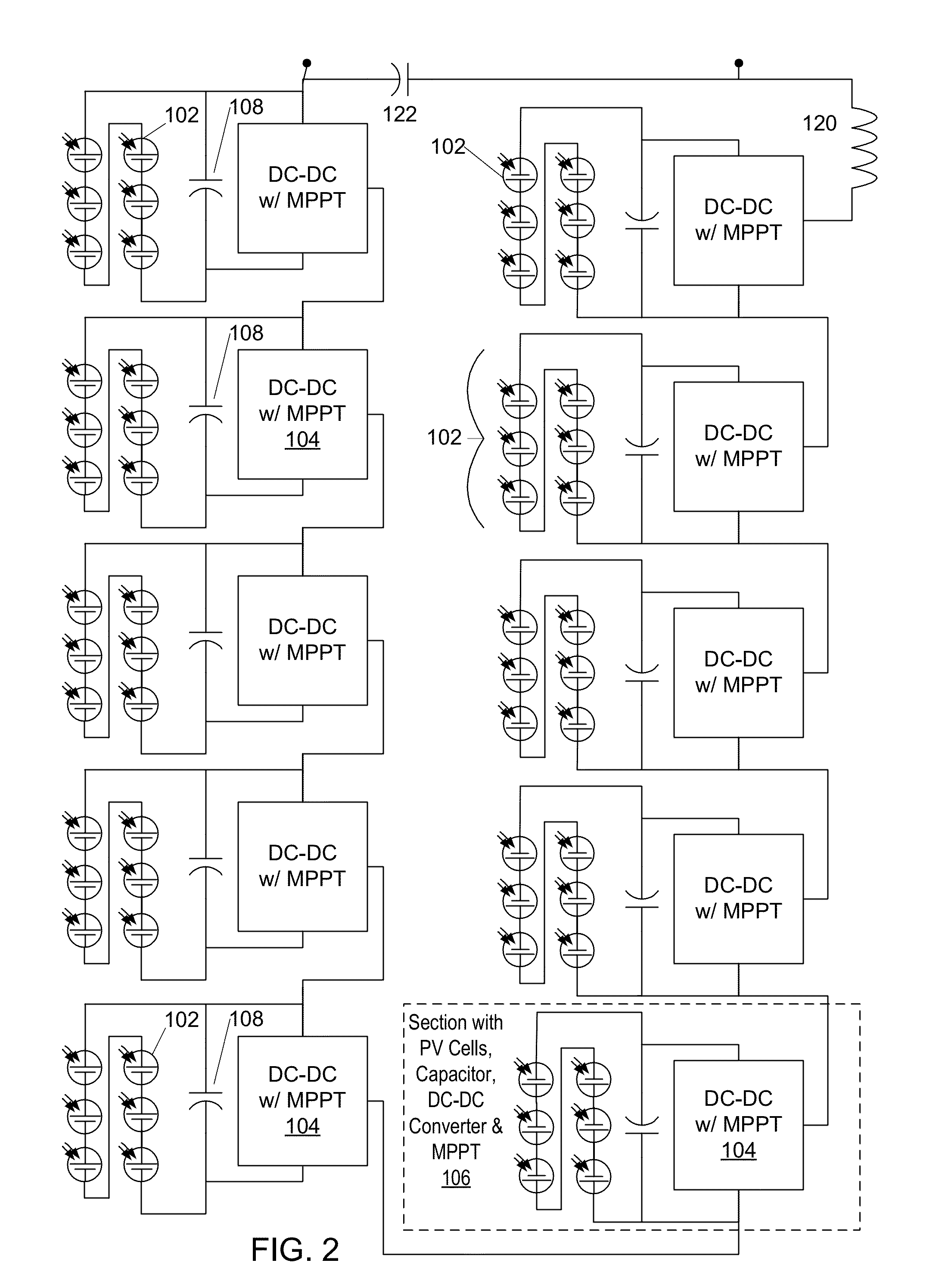 Integrated photovoltaic panel with sectional maximum power point tracking