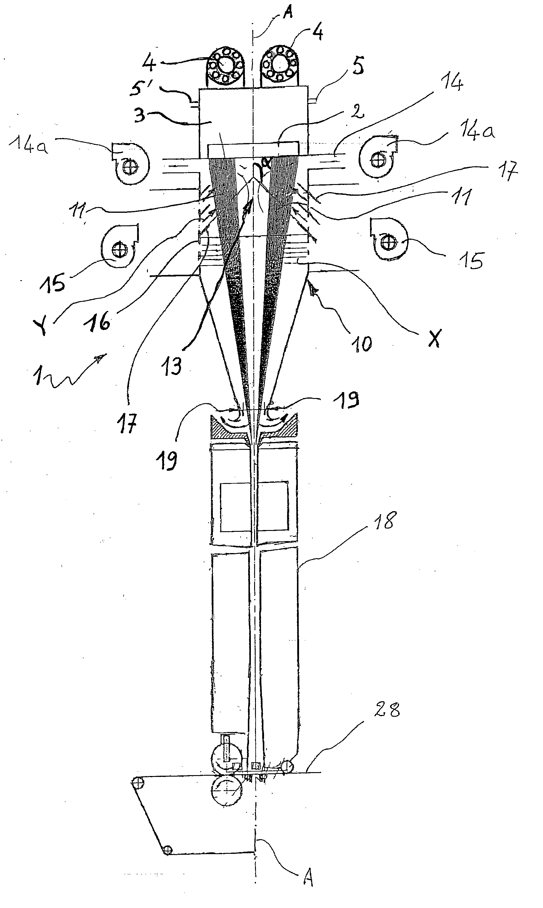 Process and apparatus for the production of nonwoven fabrics from extruded filaments