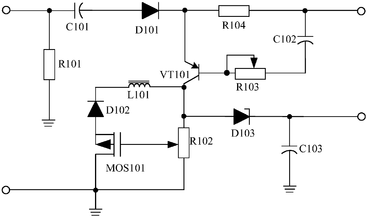 Triode direct-current voltage-stabilizing circuit-based filtering and voltage-stabilizing power supply used for LED light strip