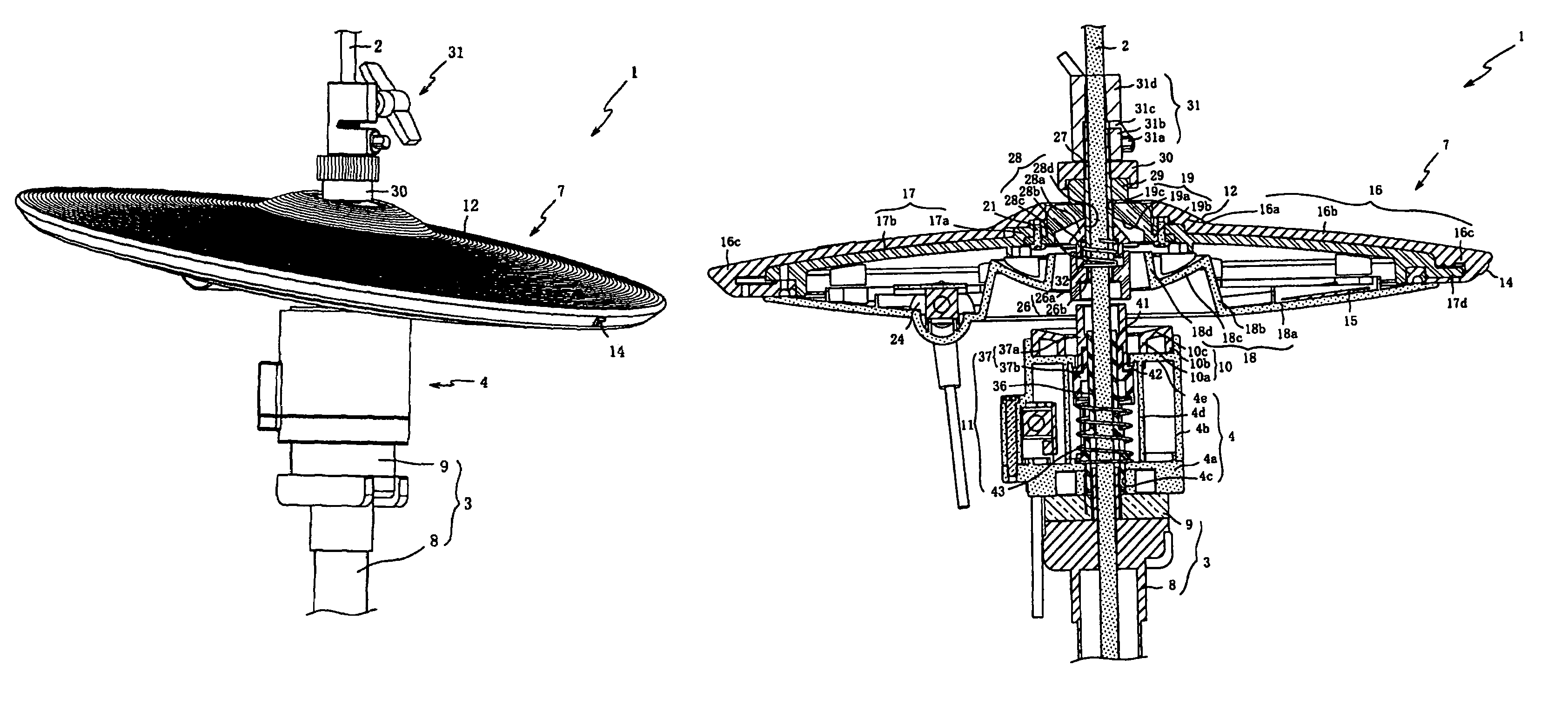 Electronic percussion instrument and displacement detection apparatus