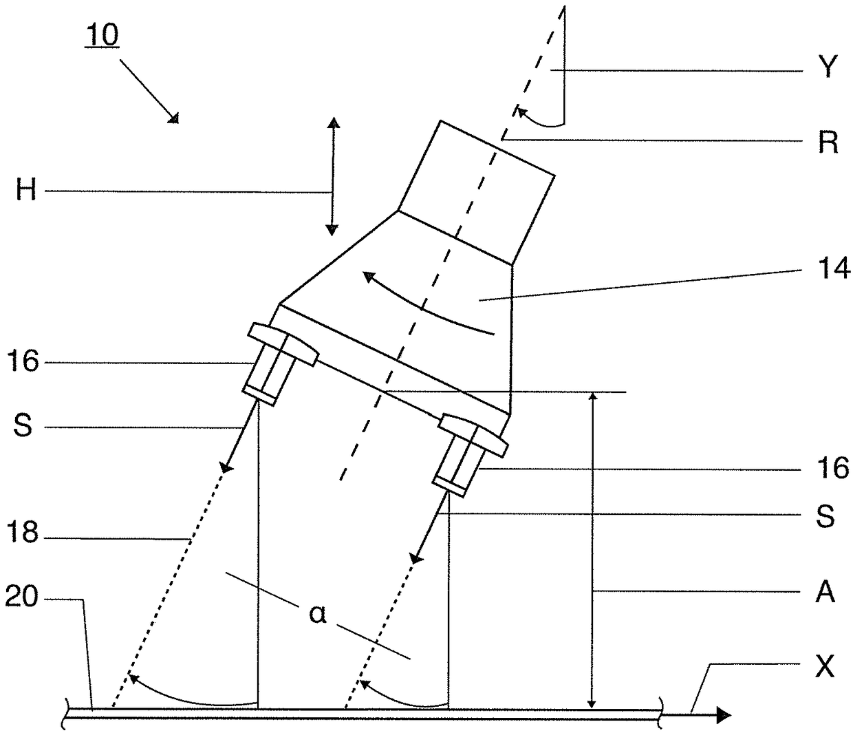 Device and method for descaling a workpiece in motion