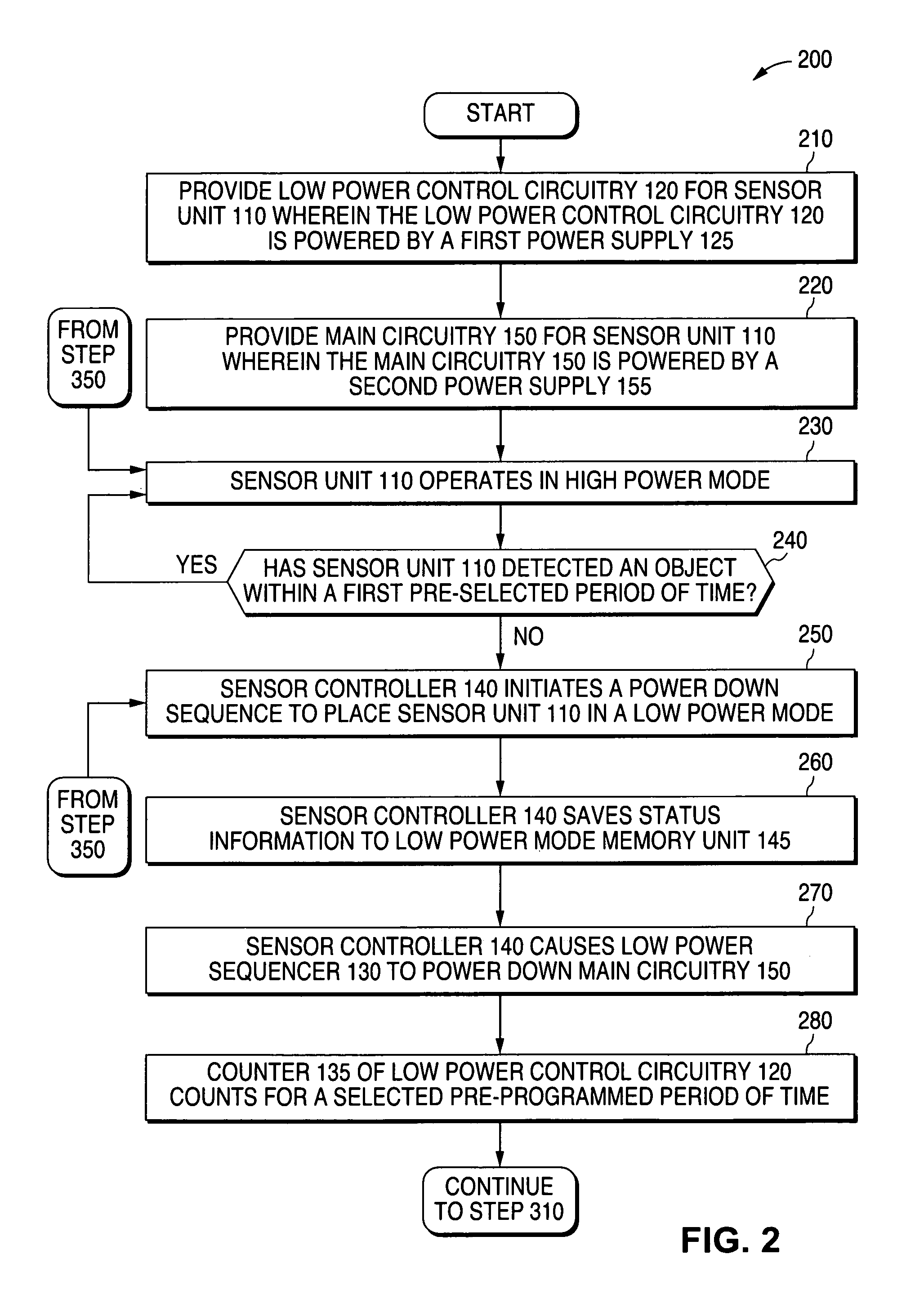 System and method for minimizing power consumption for an object sensor