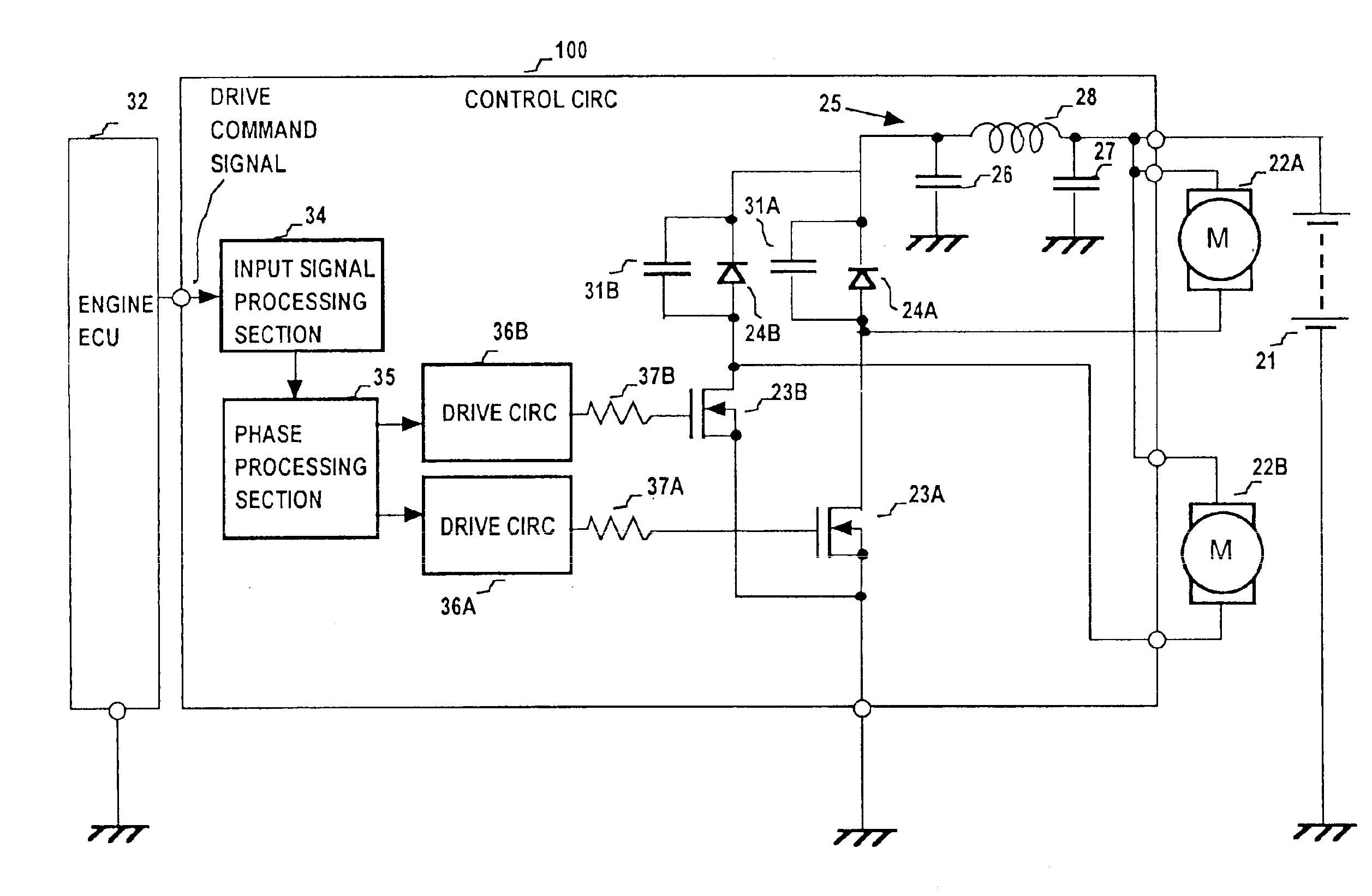 Drive apparatus for PWM control of two inductive loads with reduced generation of electrical noise