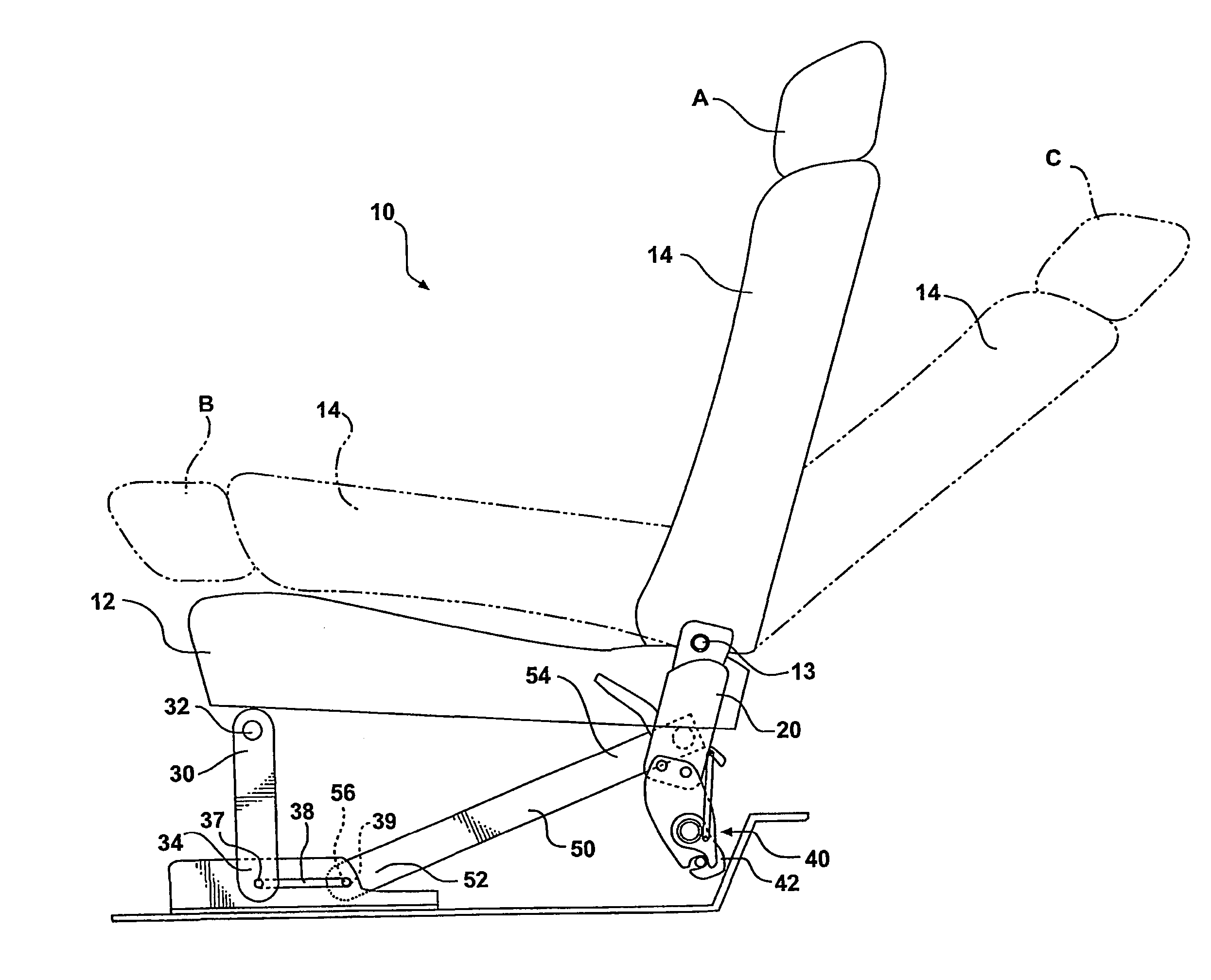 Easy entry seat with seat back mounted floor latch